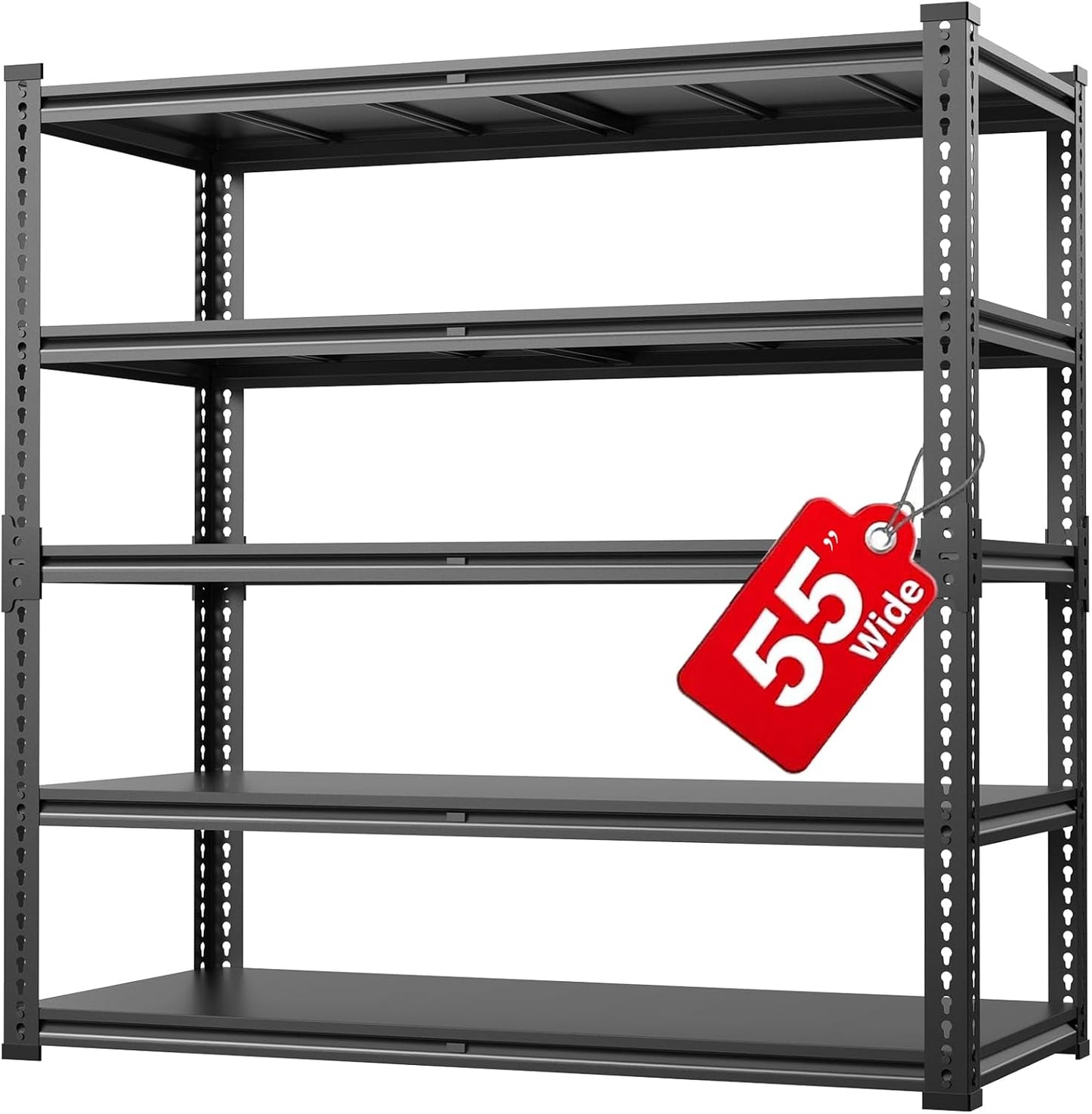 78” H x 55”W x 24”D Metal Garage Shelving, Adjustable 5 - Tier Basement Shelving, Easy Assembly, Large Size Heavy Duty Storage Rack for Garage, Basement & Workshop