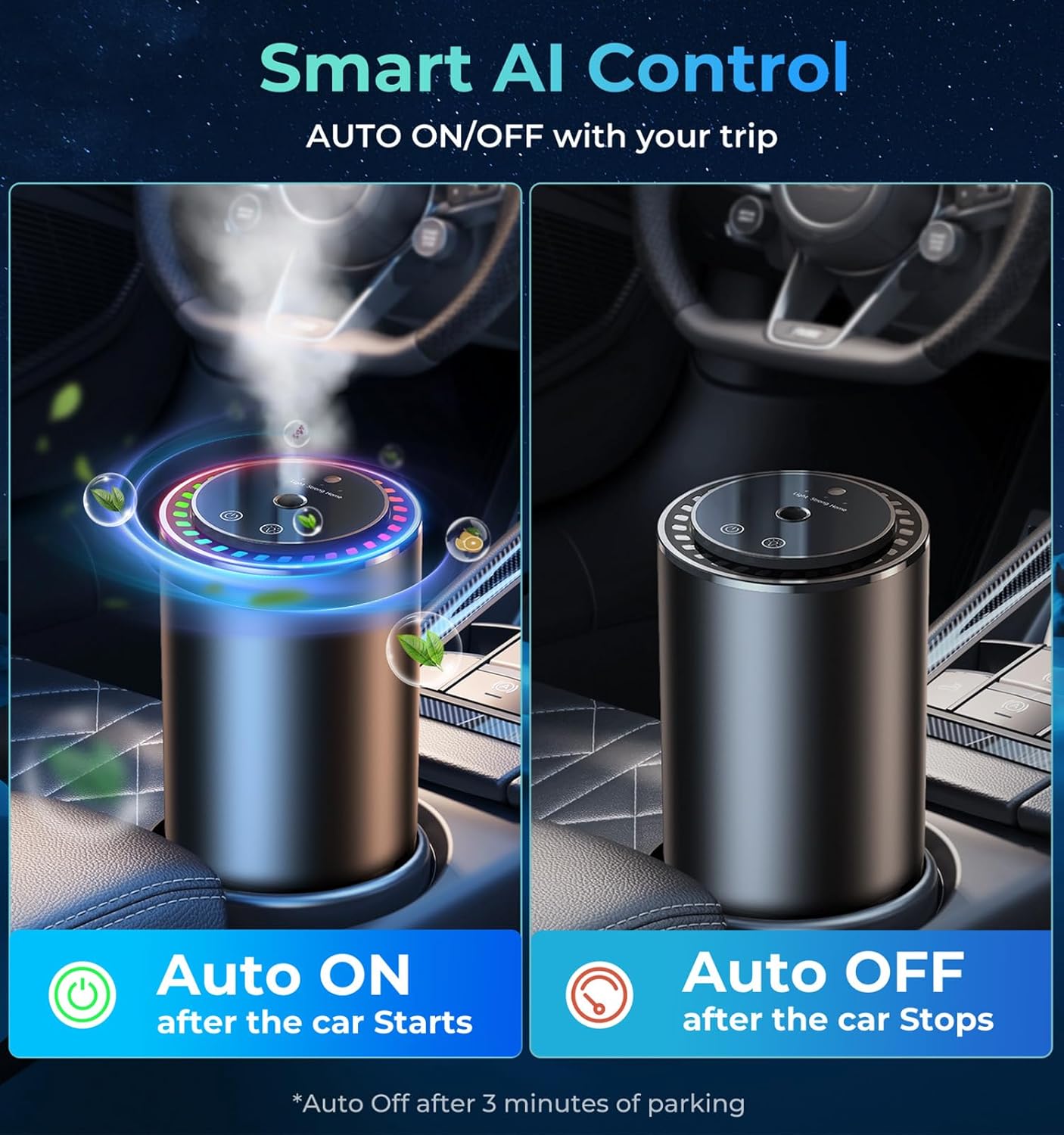 Smart Car Air Fresheners, New Smell Experience Car Freshener Essential Oil Diffuser, Adjustable Concentration, Auto On/Off, Built-in Battery, Each Bottle of Perfume Lasts 120 Days-Orange