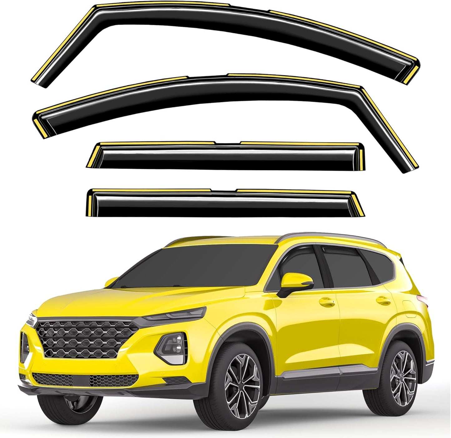 in-Channel Window Rain Guards Intended for Hyundai Santa Fe 5 Seats 2019-2023 (Not for XL 7 Seat) Window Deflectors Vent Visors Shades Exterior Visors Rain Guards Accessories - 4 pcs
