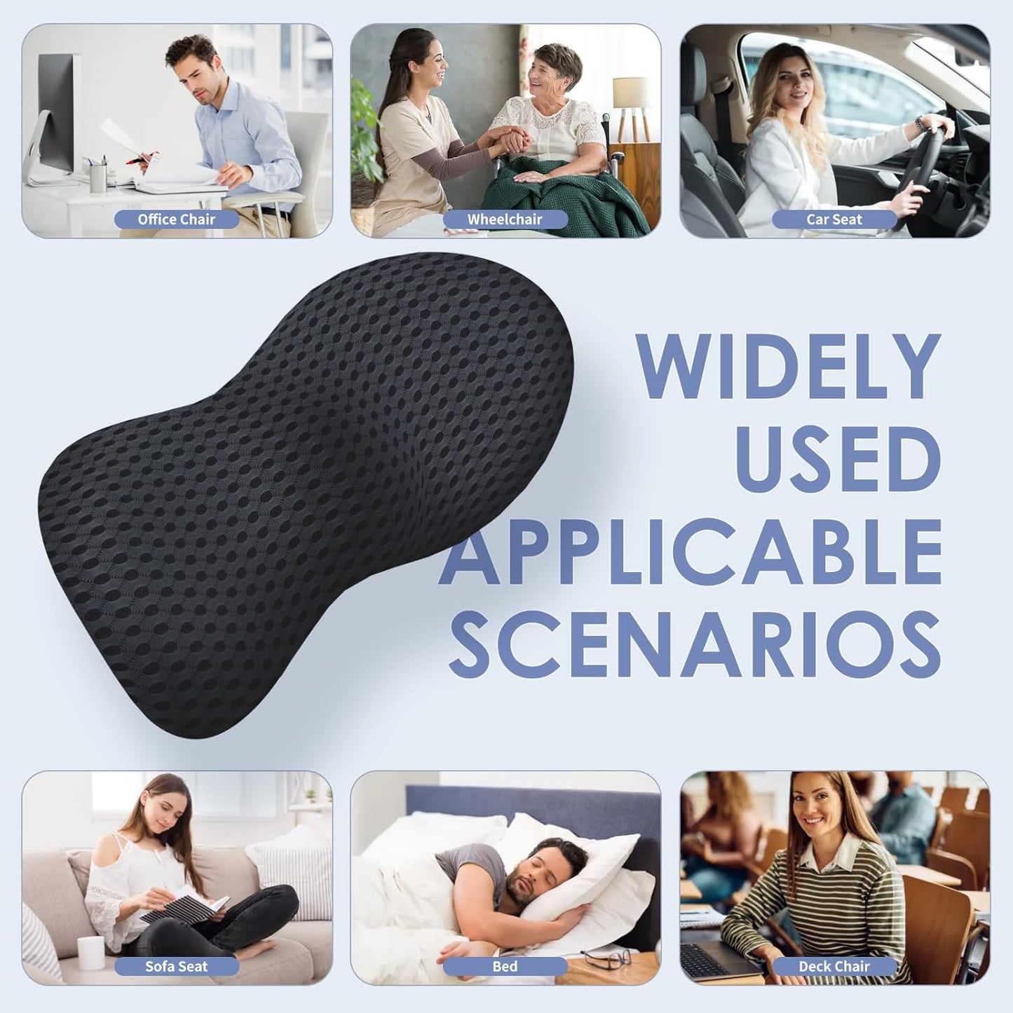 Lumbar Support Pillow Ergonomic Memory Foam Lumbar Pillow, Relieve Back Pain, CMFY Breathable & Detachable & Washable, Neo Cushion Lower Back Pillow for Office Chairs, Car Seats (Black)