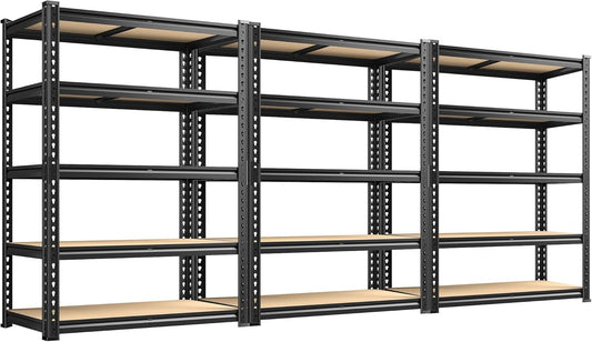 72.12" H Garage Shelving, Storage Shelves Load 2100LBS, 5-Tier Adjustable Shelving Unit with Thickened Wooden Boards for Multiple Scenarios, 72.12" H x 35.55" W x 11.85" D, Black, 3 Pack