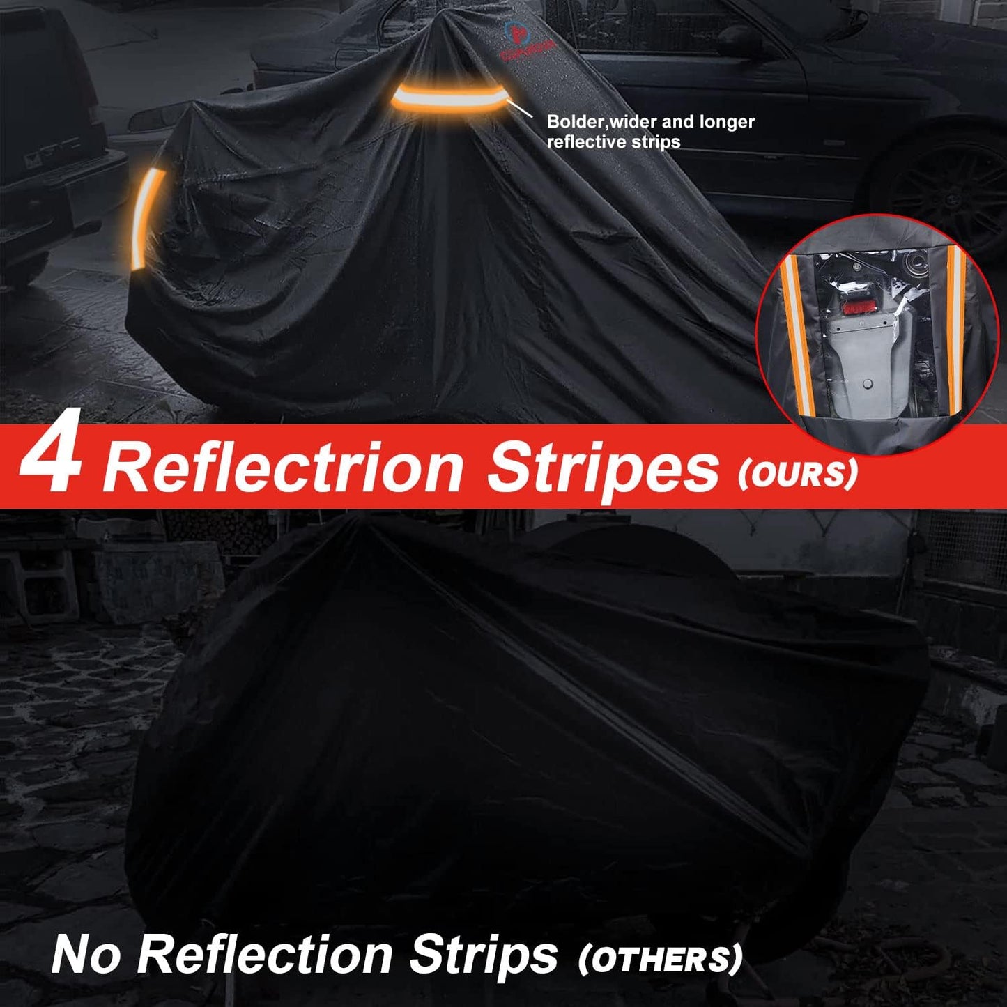 Comnova Motorcycle Cover 91 Inch - 600D Outdoor Moped Cover with Lock Hole Universal Fit, Heavy Duty & Waterproof Motor Cycle Protection for Harley, Honda, Kawasaki, Fit Up to 91" Motorcycles