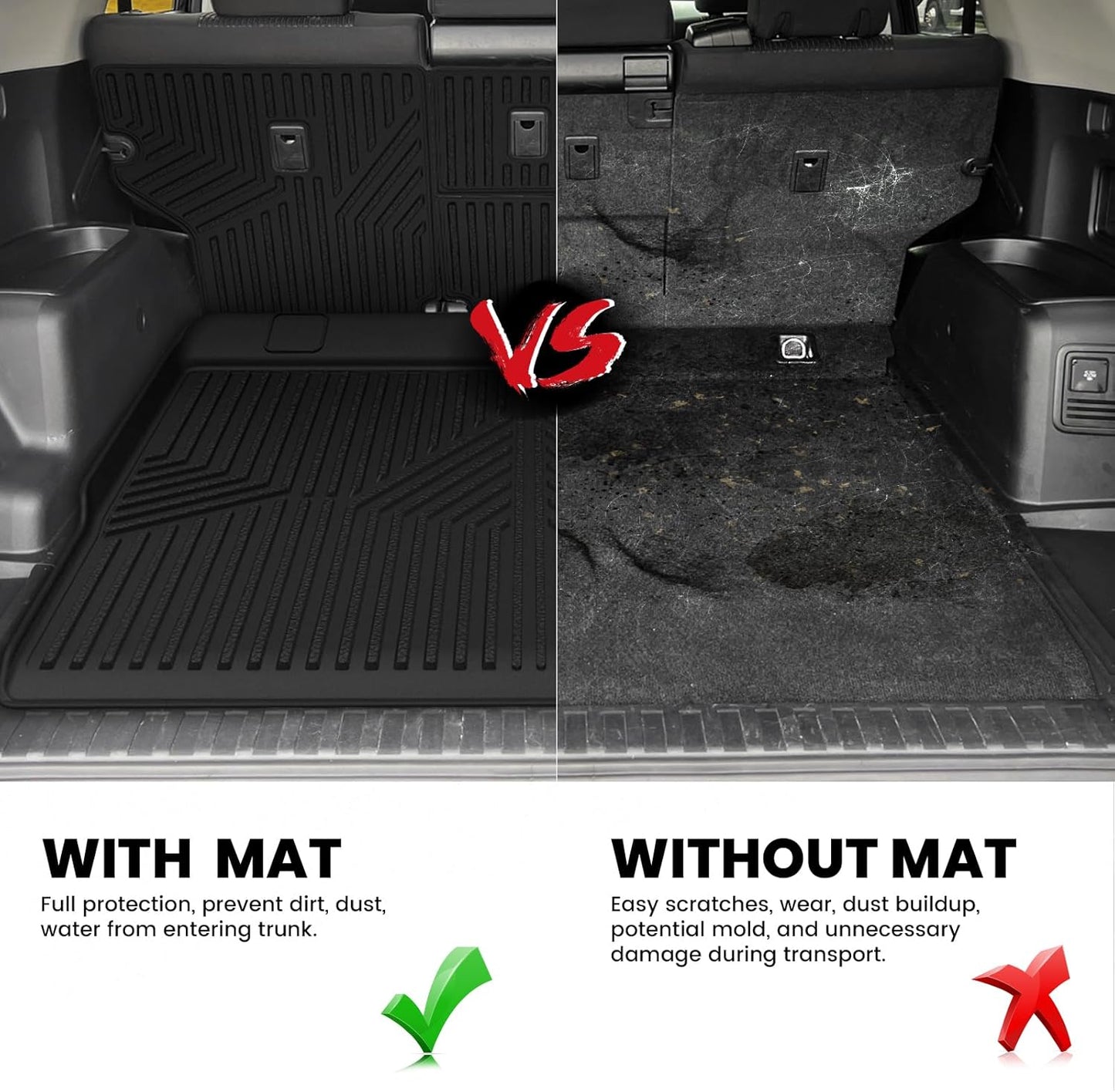 LASFIT Trunk&Seatback Mats for Toyota 4Runner 2013-2024 (5 Seats),All Weather TPE Custom Fit Floor Liner for 4 Runner 5th gen 2 Row Car Mats, Black(Not fit Equipped Sliding Cargo Tray Option)