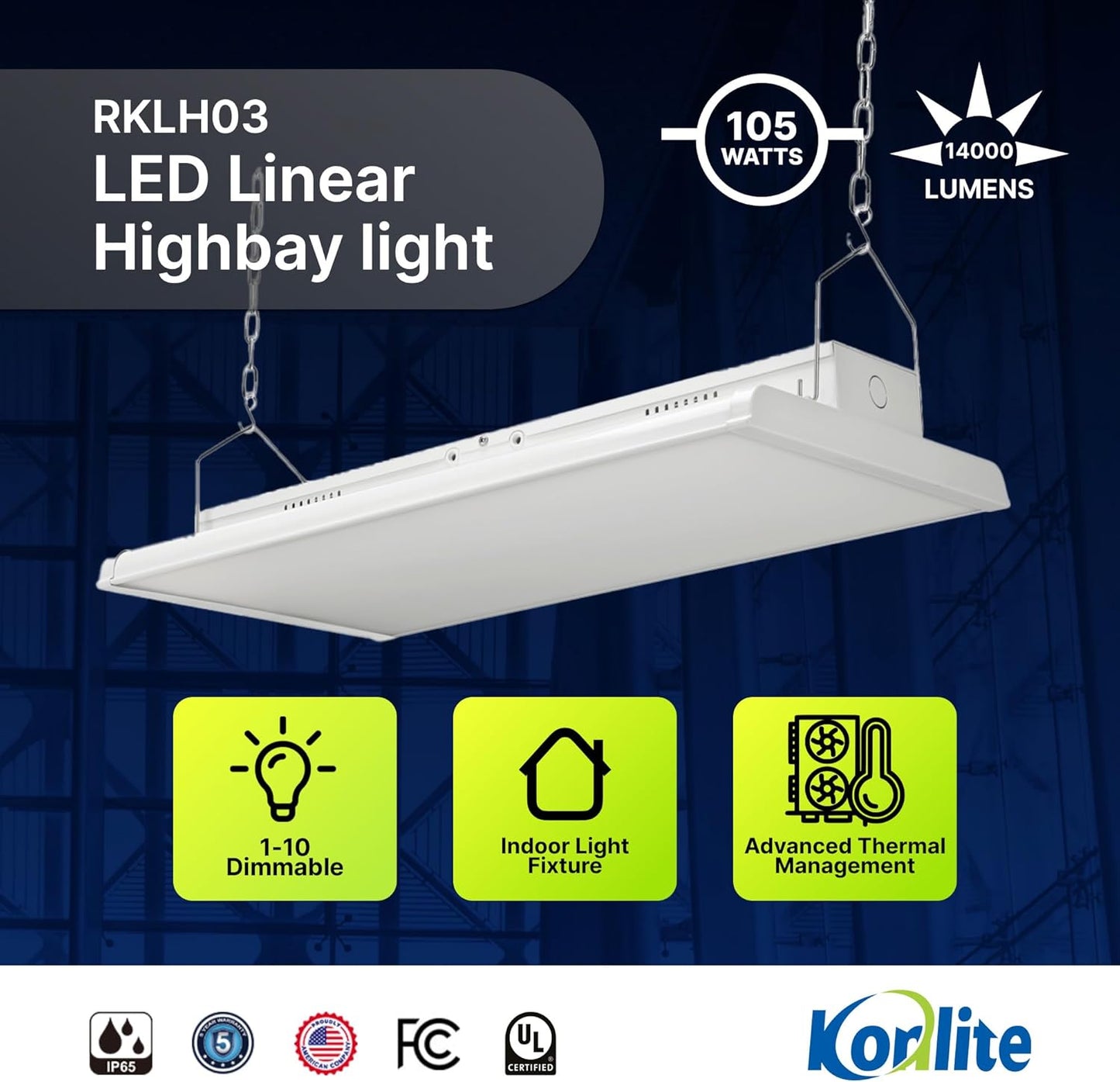 2 FT Linear LED Shop Lights, 105W, 14,170LM Bay Ceiling Shop Light for Commercial & Industrial Use, Non-Maintenance Shop Lights for Workshop, Garage Light, 5000K Daylight, Dimmable 1-10V