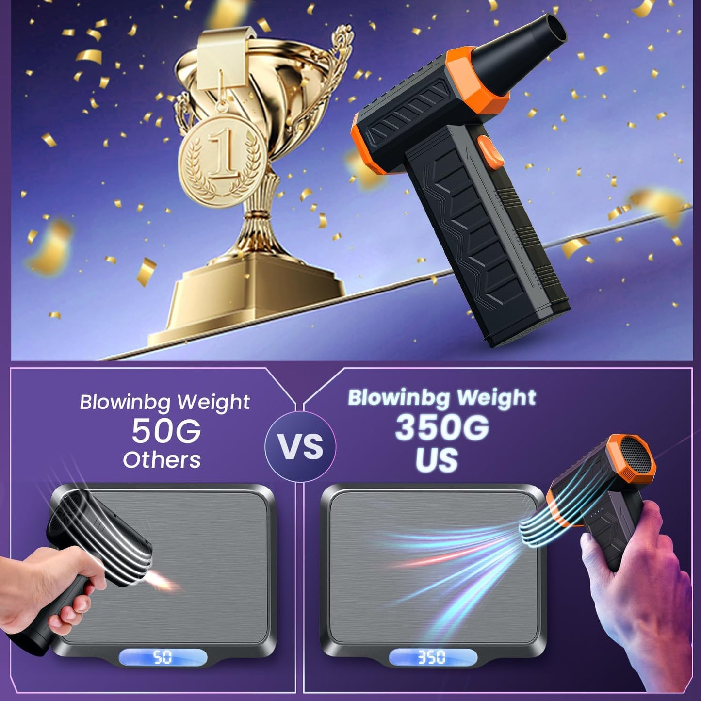 Electric Air Duster, 32,0000 RPM Compressed Air Duster & Blower, 7600mAh Rechargeable, 3-Speed LED Keyboard Cleaner for PC/Computer/Car, No Canned Air - Turbo Fan, Battery Powered