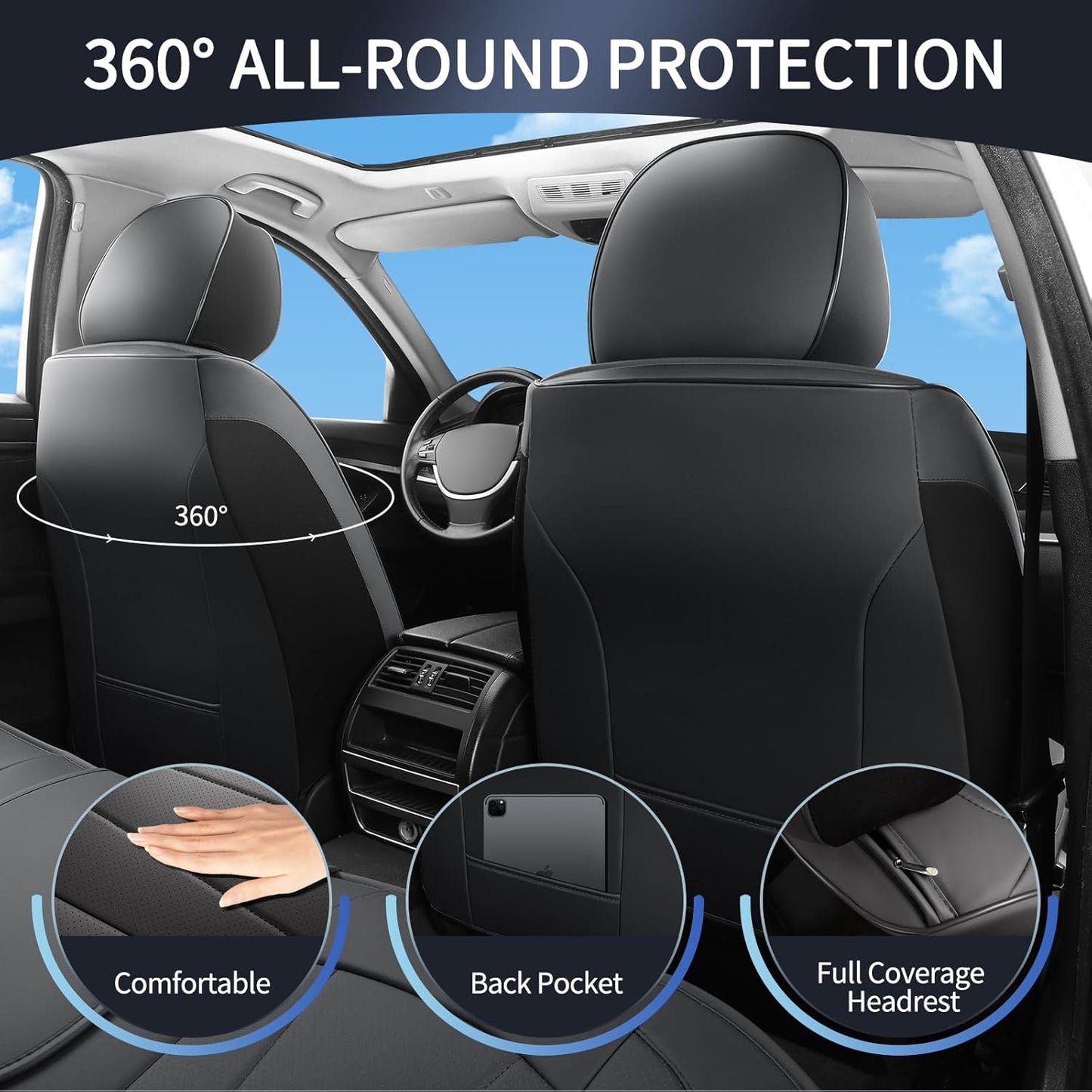 Front Car Seat Covers,Waterproof Leather Car Seat Covers,Comfortable Automotive Seat Protecor Covers,Luxury Breathable Seat Covers for SUV Sedans Pick-up Truck,Black