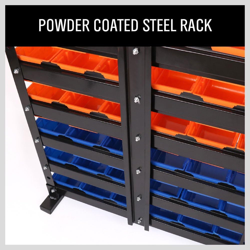 HORUSDY Storage Bins Parts Rack 36Pcs Bin Organizer Garage Plastic Shop Tool, Tools for Men