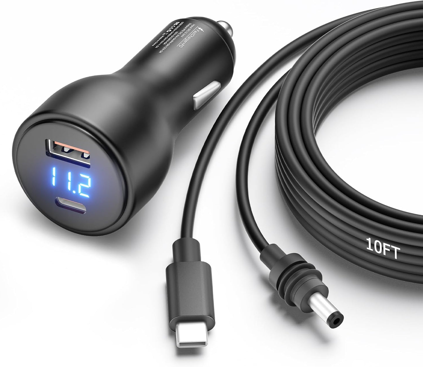 3 in 1 Starlink Mini Cable Cigarette Lighter 10FT Car Adapter for Starlink Mini USB C to DC Power Cable and Car Charger Smart Boost 12V to 20V/100W with Voltmeter USB C 100W/USB A 18W Port 18AWG 3M