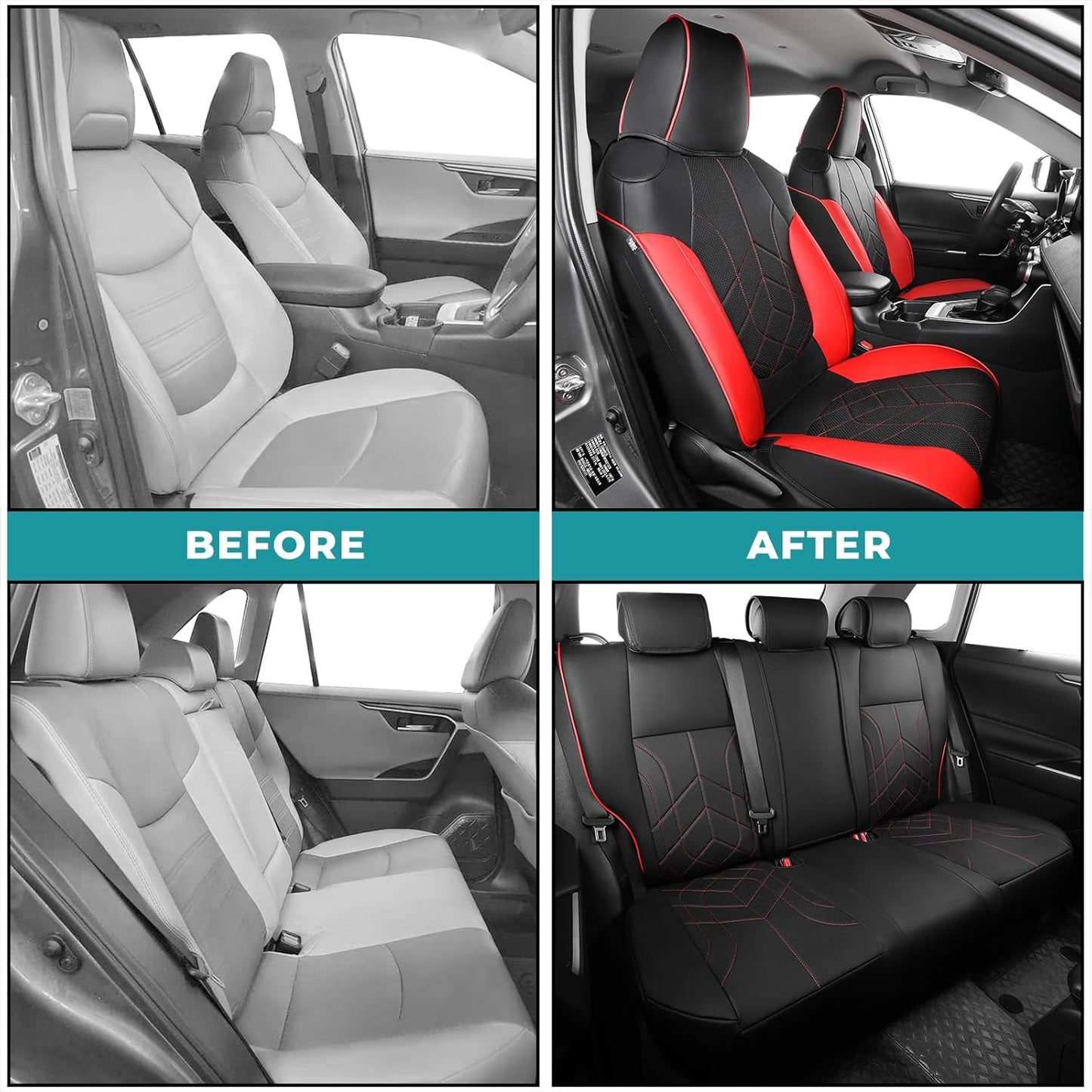 for Toyota RAV4 Seat Covers 2019 2020 2021 2022 2023 2024 2025 RAV 4 Prime & Hybrid XLE LE Limited XLE Premium (Not for XSE/SE Hybrid) - Custom Leather Car Seat Covers Full Set - BlackRed