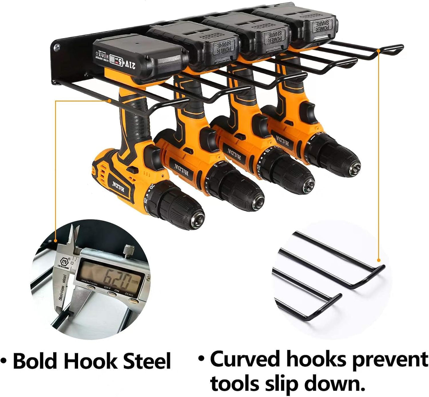 Power Tool Organizer with Charging Station,Drill Holder Wall Mount,Garage Storage Shelves for Organization and Storage,Heavy Duty Pegboard Wall Organizer Set Solid Metal Black
