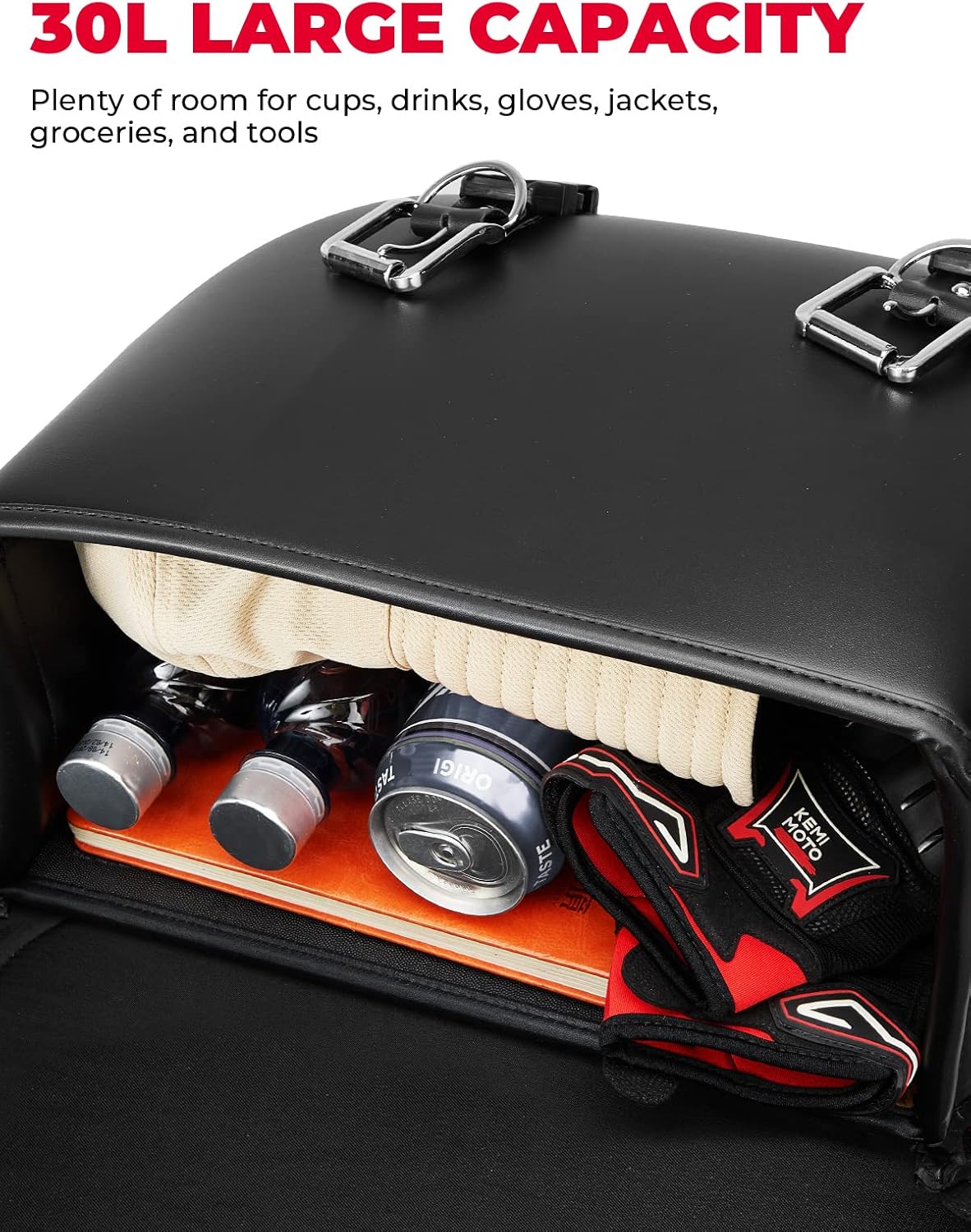 KEMIMOTO Motorcycle Saddlebags, 30L Large Capacity Saddle Bags Motorcycles, PU Leather Motorcycle Luggage Bag for Sportster Softail Dyna V-star Shadow, Universal Motorcycle Accessories, Brown