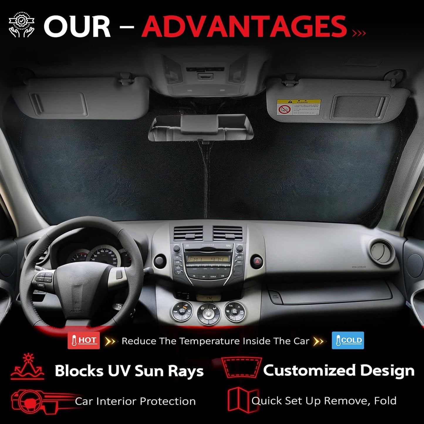 KAYZT Windshield Sun Shade for Toyota Tacoma 2016-2025 Foldable Sunshade Front Window Custom Fit Accessories