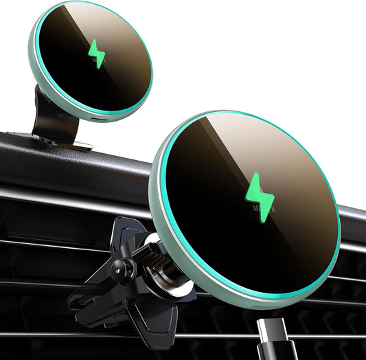 MOKPR for Magsafe Car Mount Charger-15W Wireless Car Charger-Magnetic Car Phone Holder for Dash Air Vent-LED RGB HandsFree Car Mount Fast Car Charger for iPhone 16 15/14/13/12 Series Green