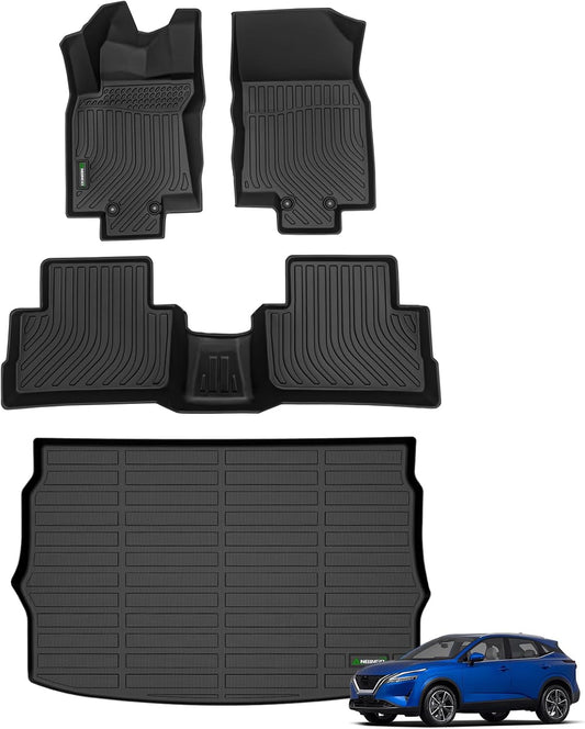 ANBINGO®-Floor Mats for Nissan Rogue Sport 2017-2022 (Only for Cargo Tray Highest Position) All Weather Rogue Sport Floor Liners Set Accessories Black (Trunk Mat+Floor Mats)