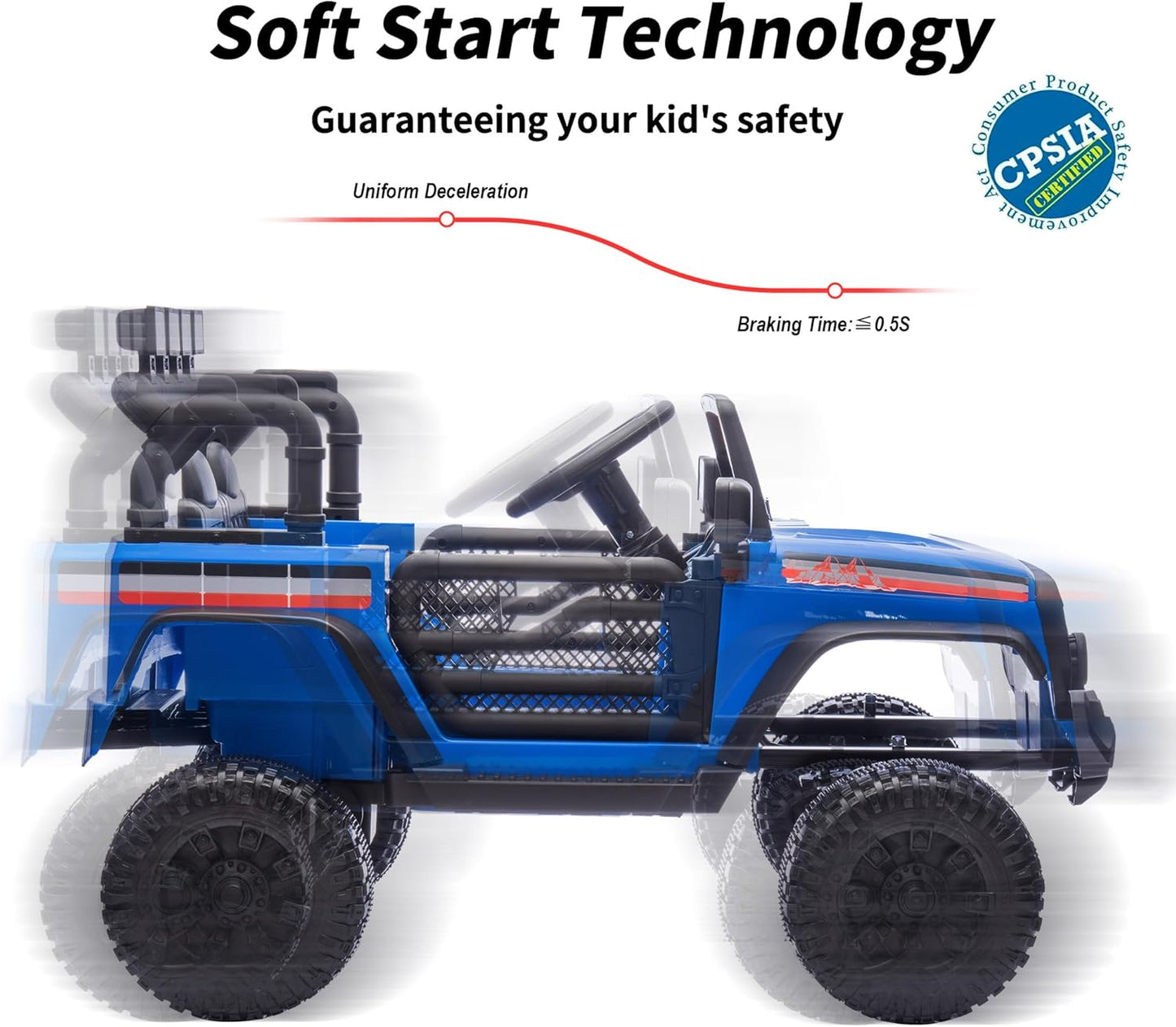 4WD Kids Ride on Car Truck, 12V 7Ah Kids Electric Vehicles Car Ride on Toy for Toddlers with Remote Control - Blue