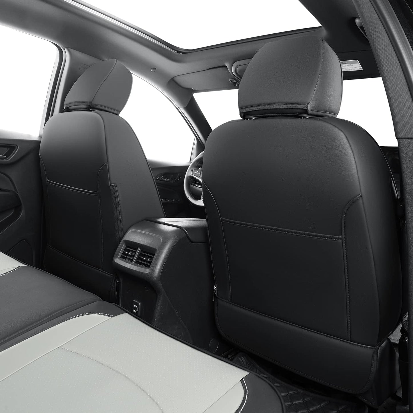 RISINGSTAR Terrain Seat Covers, fit for 2018-2024 GMC Terrain SUV with Rear Split Seats, Water Proof Faux Leather(Full Set, Black&Gray)