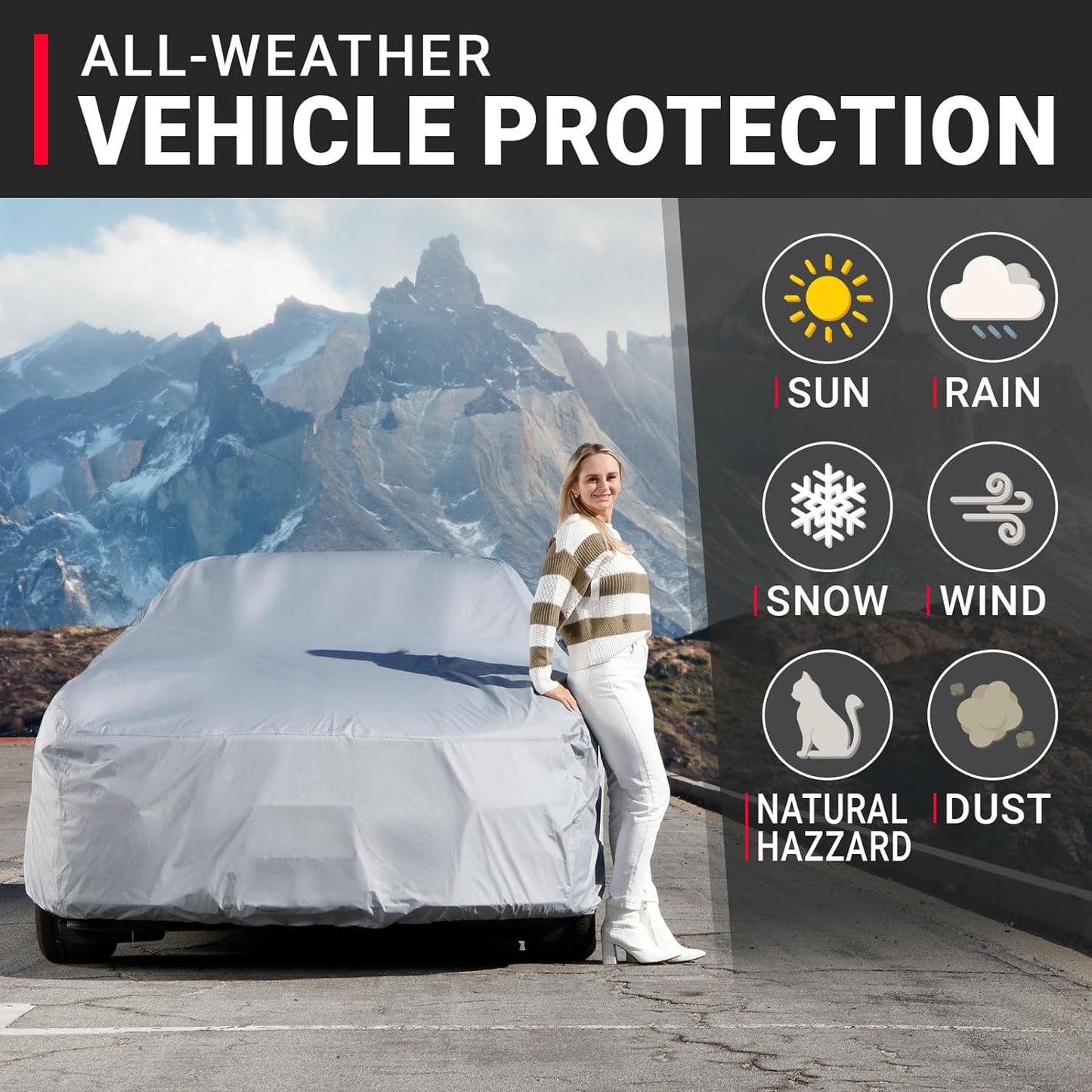 iCarCover Custom Car Cover Compatible with Mustang 1964-1968, Waterproof All-Weather Rain Snow UV Sun Protector Full Exterior Indoor Outdoor Car Covers, 1-Tone (Solid Gray)