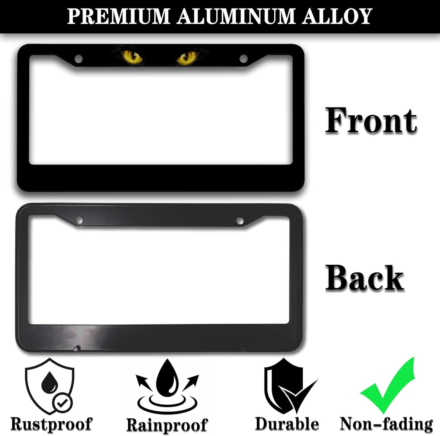 Car Plate Frame Black License Plate Frames Black Cat with Yellow Eyes Lover Universal Aluminum Car Accessory 2 Pack with Screw Covers Set
