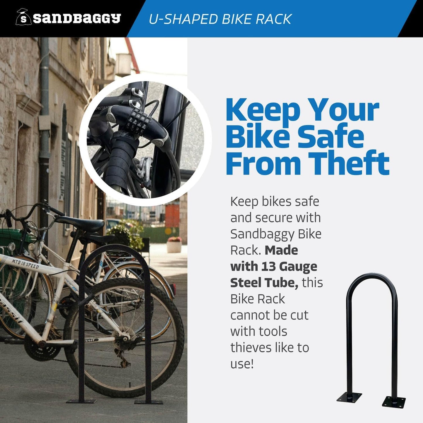 Sandbaggy U Shaped Bike Rack - Outdoor, Commercial - Galvanized Steel - Surface/Ground Mounted (1, Green)