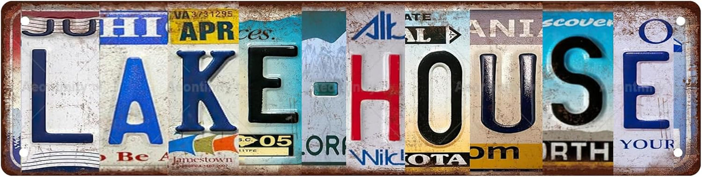 LAKE HOUSE Non-Embossed Vintage Metal Tin Street Sign Bar Cafe Garage Cave Home Room Wall Bathroom Farmhouse Garden Porch Patio Decor, 16 x 4 Inch