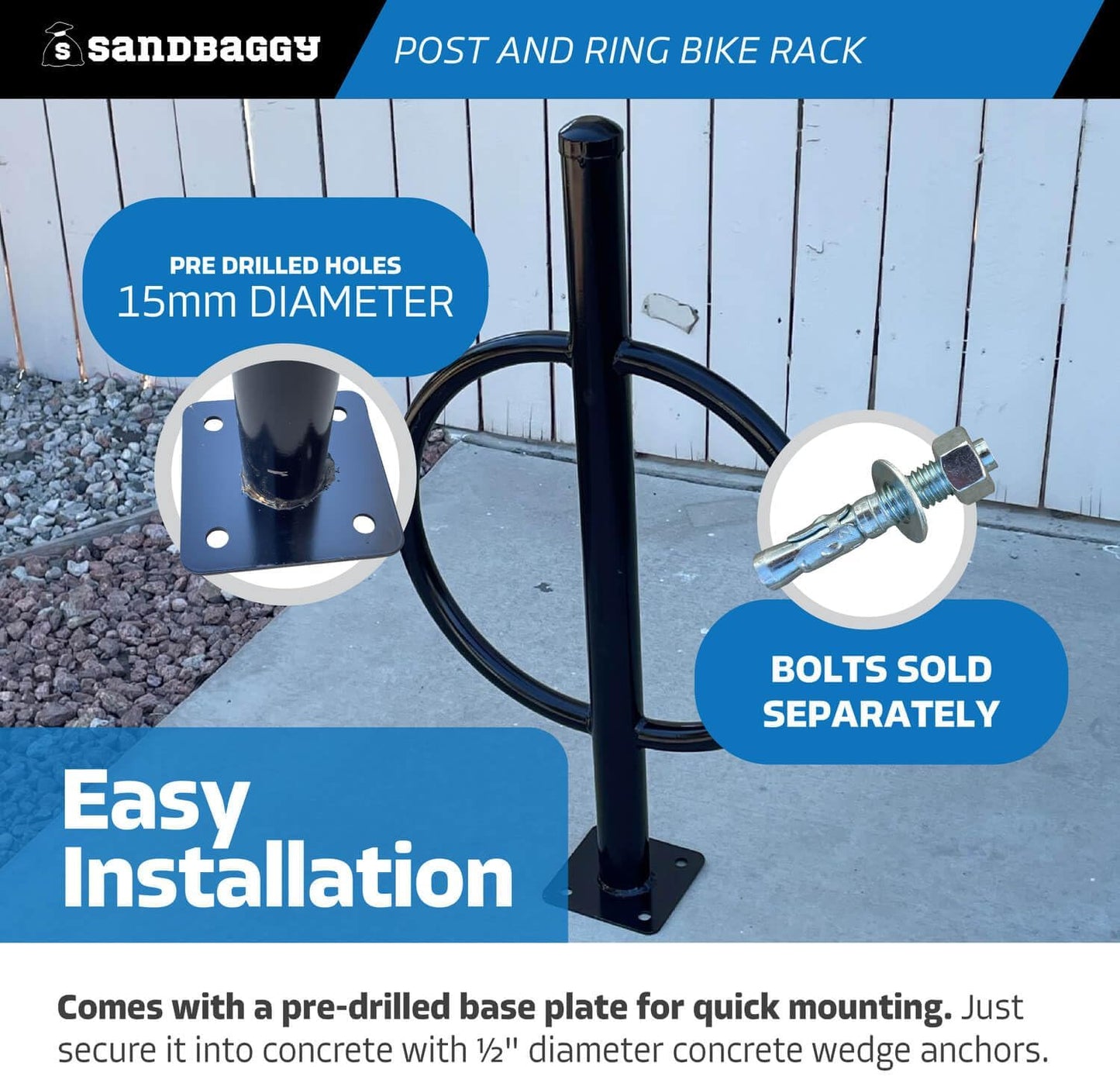 Sandbaggy Post and Ring Bike Rack - Commercial Bike Racks - Galvanized Steel - Anti-Theft Design - In Ground, Apartments, Sidewalks, Industrial (Green, 1)