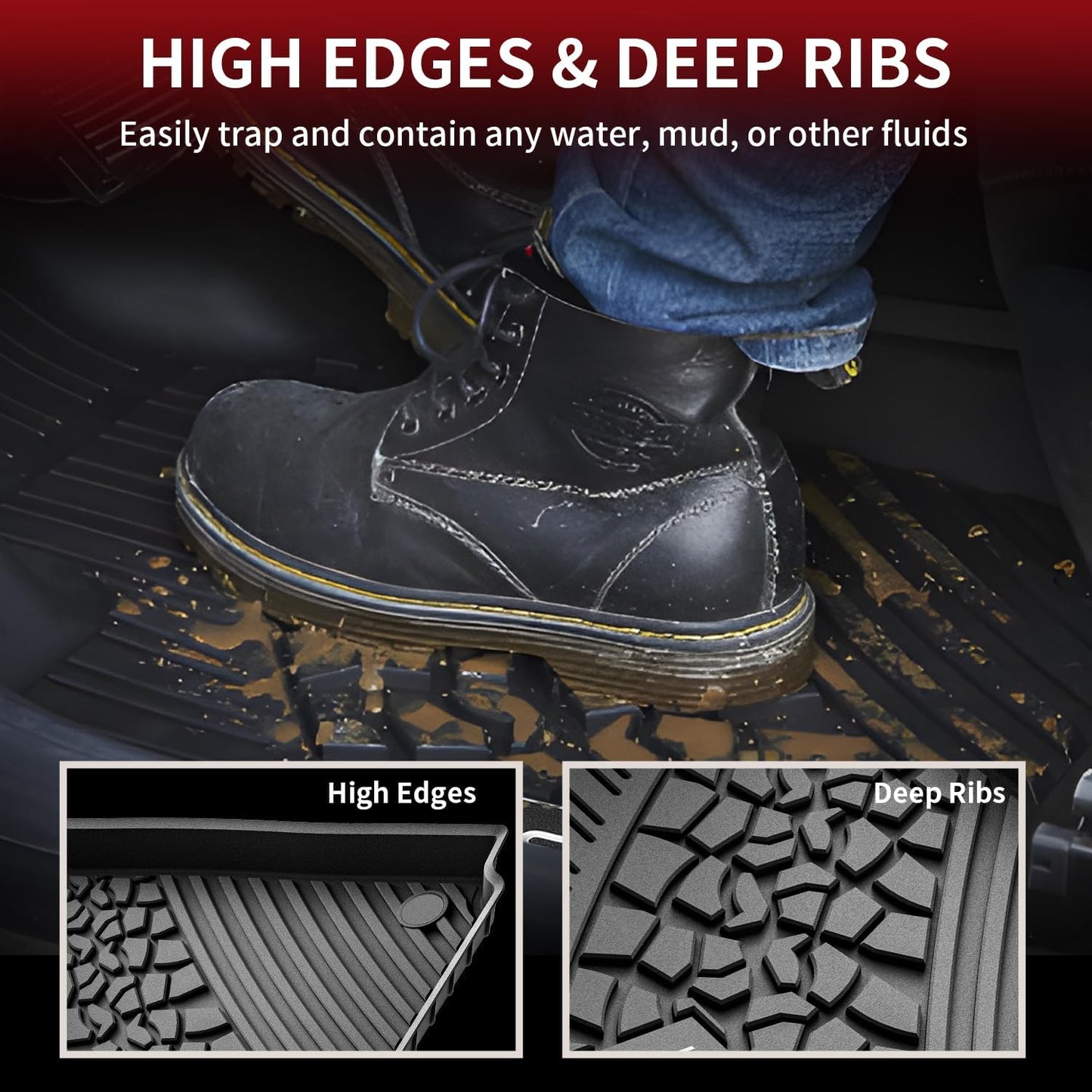 LASFIT Floor Mats for Jeep Grand Cherokee 2022-2025 5-Seat (Include 4xe, NOT for L) All Weather TPE Custom Fit Car Mats Floor Liners 1st & 2nd Row, Black