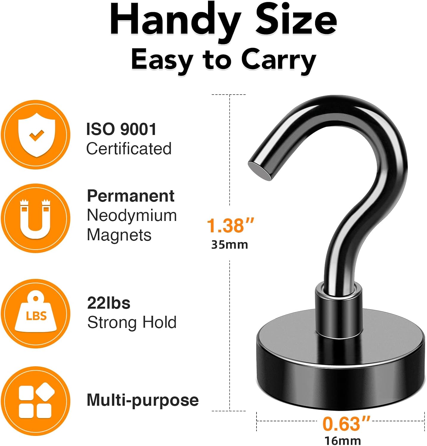 MIKEDE Black Magnetic Hooks Heavy Duty, 28Lbs+ Strong Neodymium Magnets with Metal Hooks for Refrigerator,Super Cruise Hooks for Hanging, Kitchen, Storage - Pack of 130