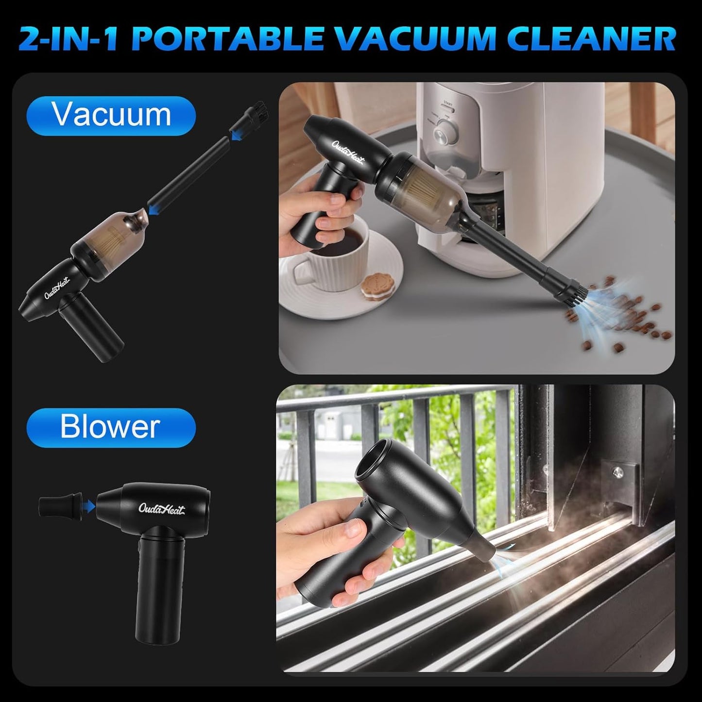 Air Duster Jet and Vacuum 2 in 1, 4 Gears Adjust, Rechargeable Portable Cordless Electronics for PC Keyboard, Car, Camping, housecleaning, Car Detailing, Fully Charge Before Use