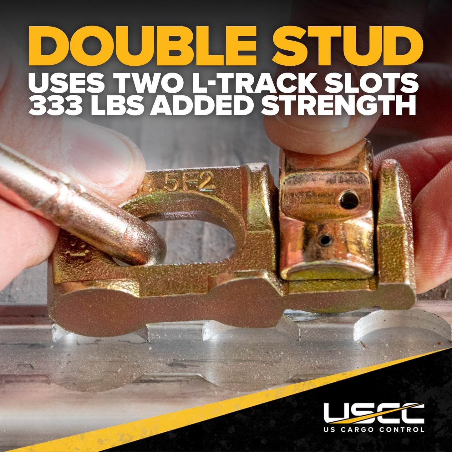 US Cargo Control Double Stud L Track Fittings with Pear Link (4-Pack), 5,000 Pounds Break Strength, Use with L Track Rails in Truck Bed or Trailer, Automatic Locking with Spring Release