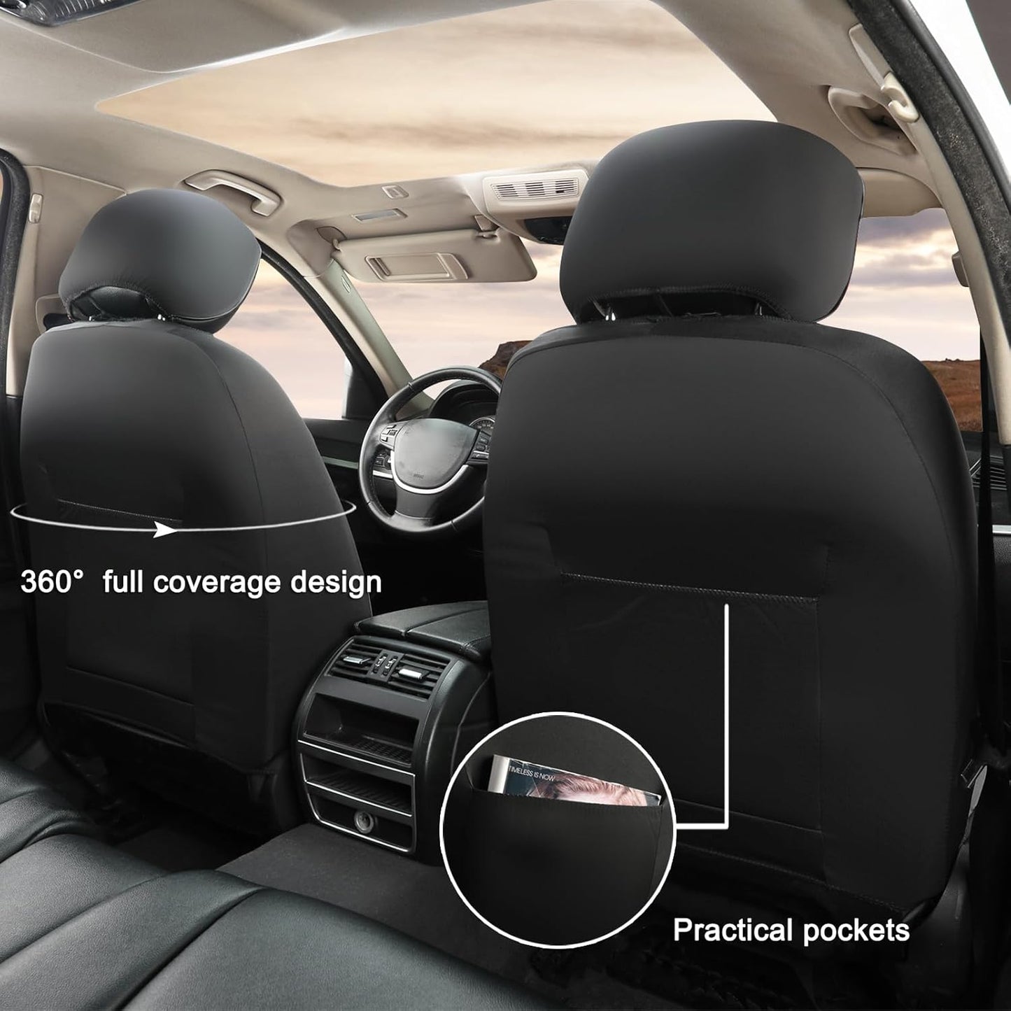 GIANT PANDA Front Car Seat Cover for Jeep, 3D Air Mesh Car Seat Covers Custom Fit Jeep Grand Cherokee Wrangler Compass Gladiator Wagoneer (Black) 2-Pack