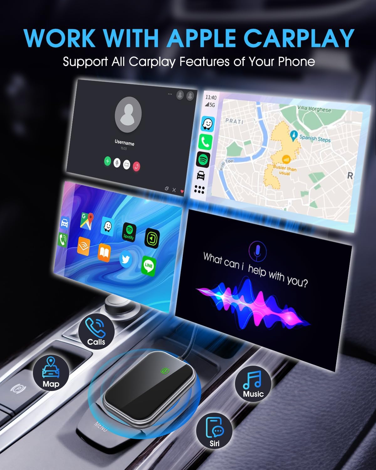 Wireless CarPlay Adapter - Fast & Stable Connection for Carplay Wireless Adapter Convert Factory Wired to Wireless CarPlay Dongle Plug & Play Car Play Fit for iPhone iOS 10+ (Grey)