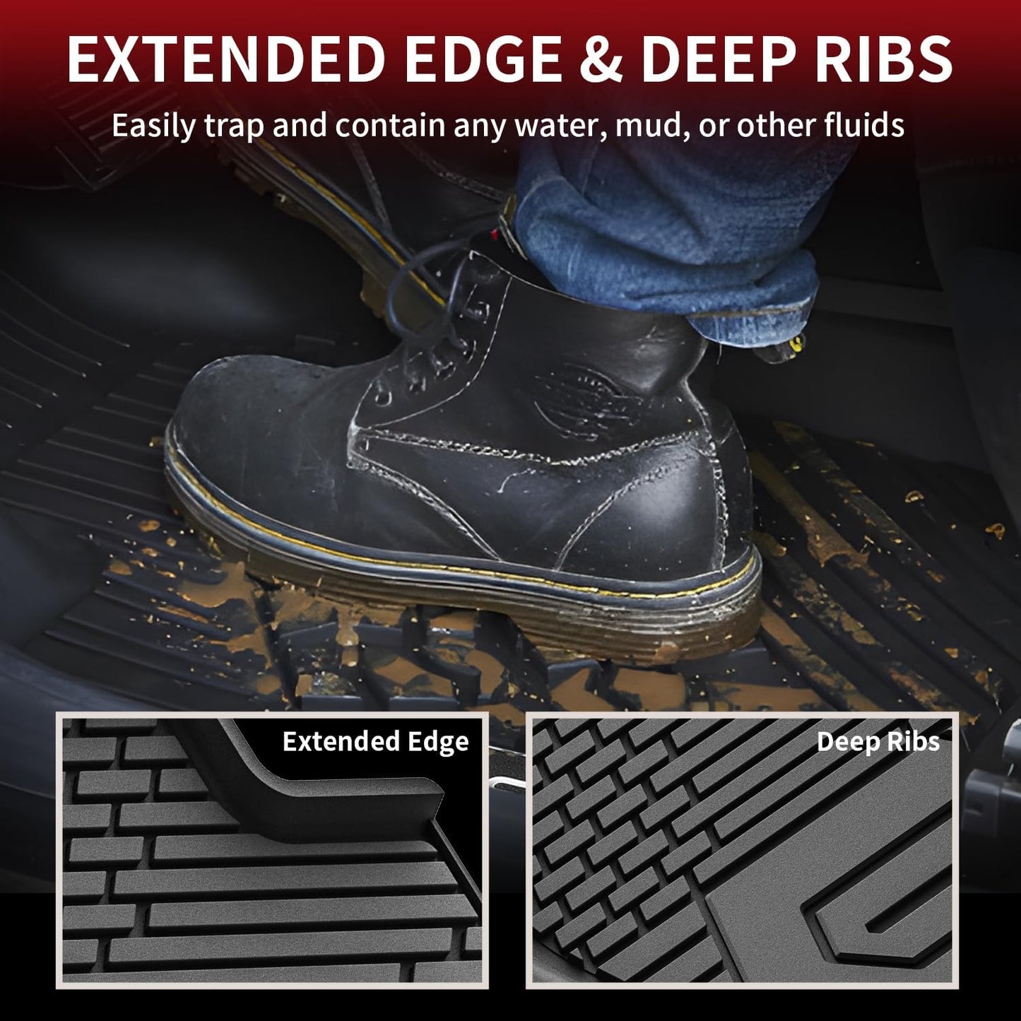 LASFIT Front Floor Mats 2019-2025 for Chevrolet Silverado/GMC Sierra 1500, 2020-2025 Chevy Silverado/GMC Sierra 2500HD 3500HD, Crew Cab/Double Cab, All Weather TPE Floor Liners, 1st Row Only