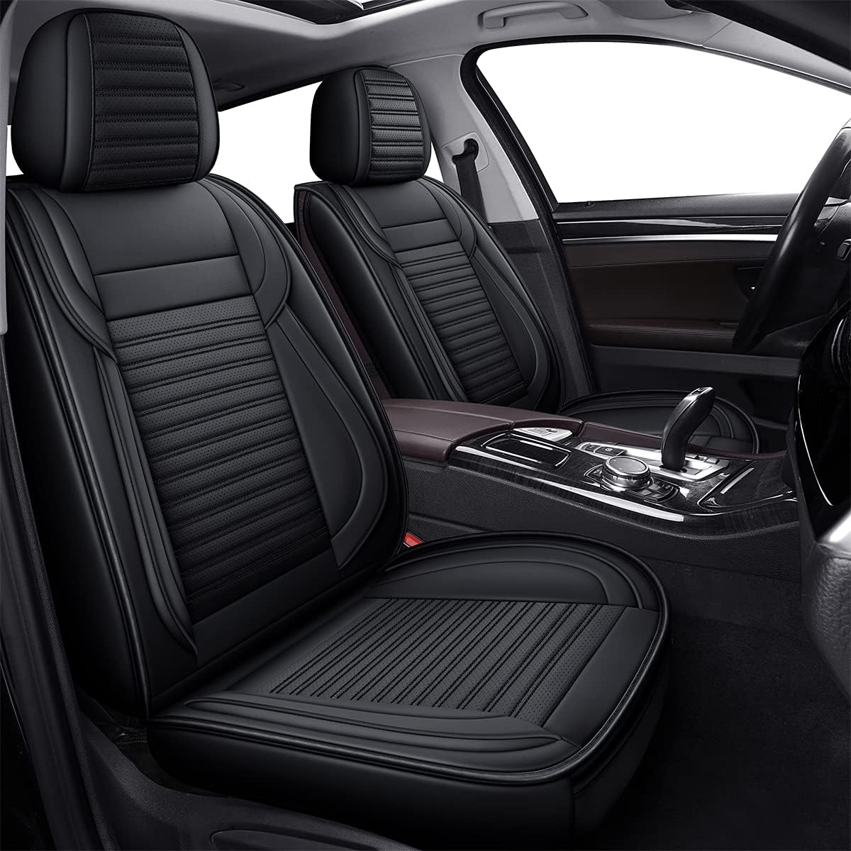 LINGVIDO Car Seat Covers, Breathable and Waterproof Faux Leather Automotive Seat Covers for Cars SUV Truck Sedan,Universal Anti-Slip Driver Seat Cover with Backrest (Front Seat, Black)