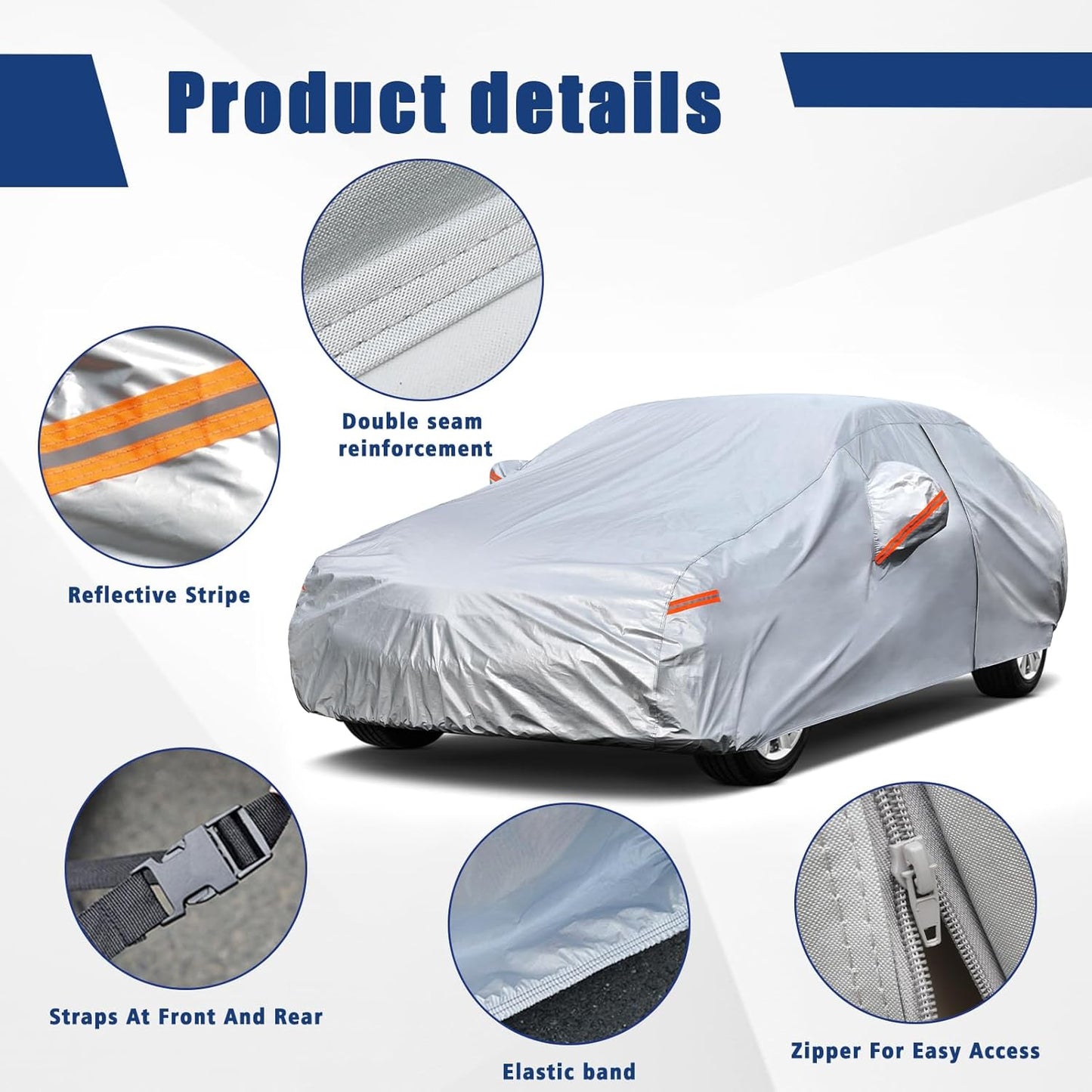 Kayme 6 Layers Car Cover Custom Fit for Lexus ES ES300 ES330 ES350 ES300h (2001-2025) Waterproof All Weather for Automobiles, Outdoor Full Cover Rain Sun UV Protection.Silver