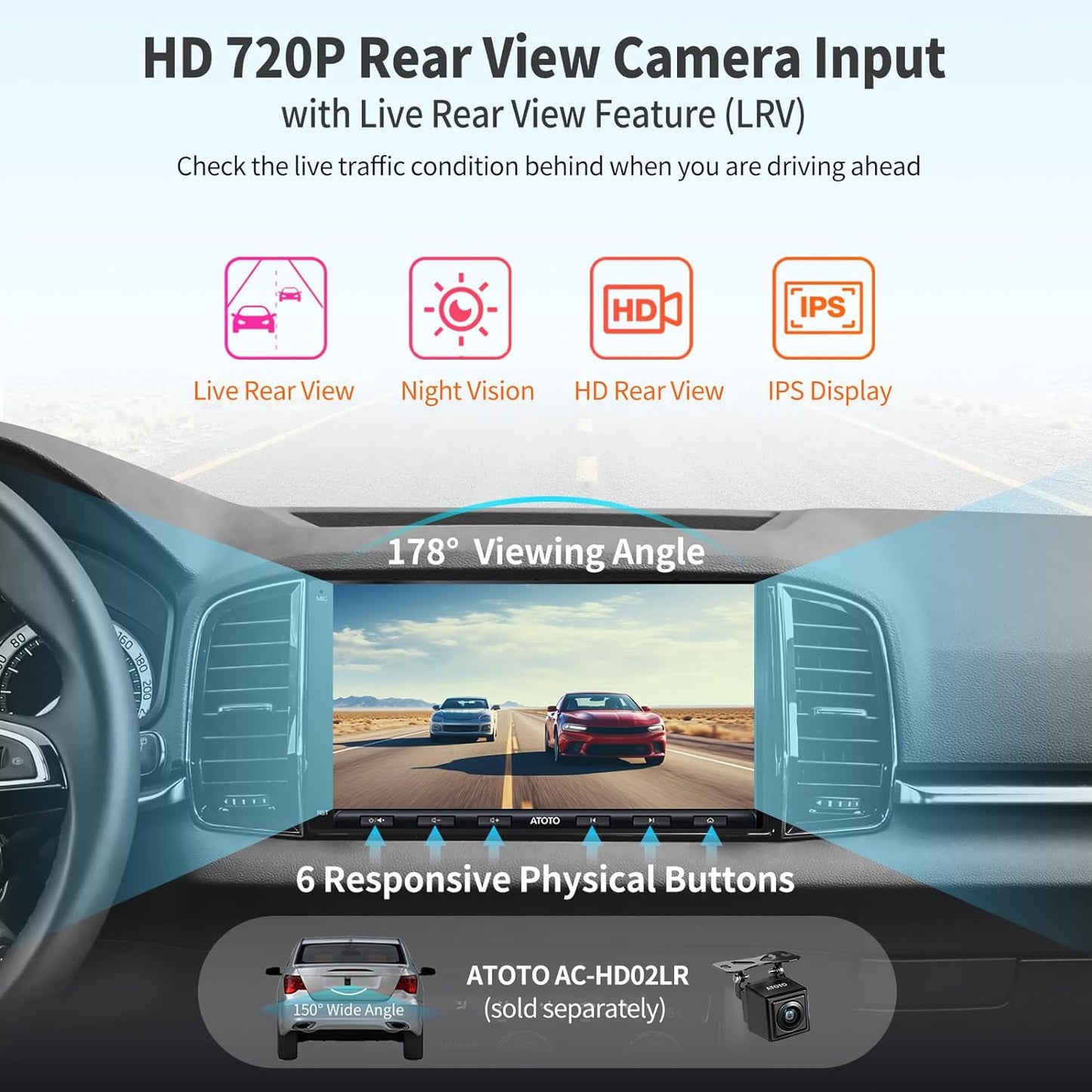 ATOTO A6PF Android Double-DIN Car Stereo, Wireless CarPlay, Wireless Android Auto, Mirrorlink, 7" Touchscreen in-Dash Navigation, GPS Tracker, WiFi/BT/USB Tethering, HD LRV, 2G+32G, A6G2A7PF