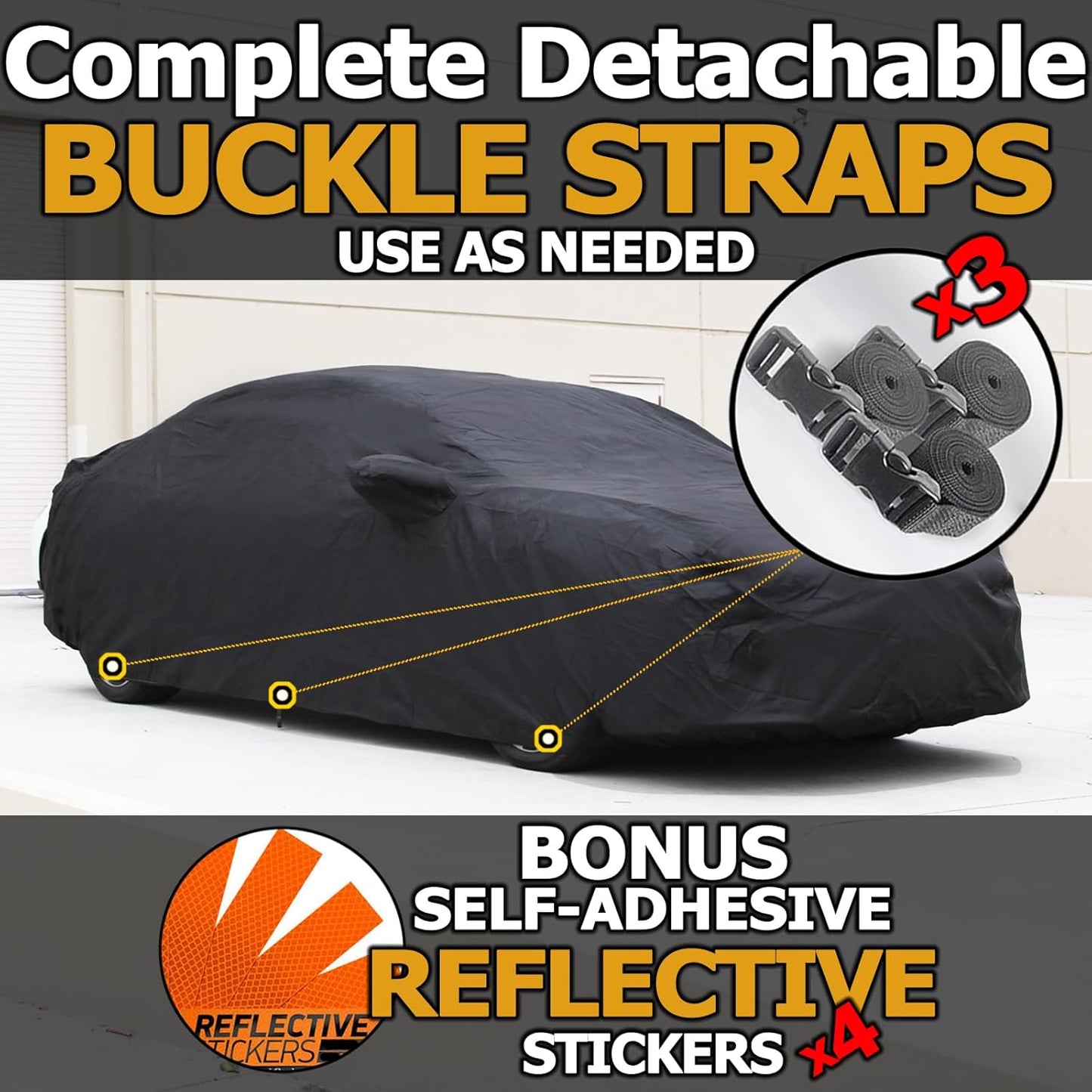 All Weather Waterproof car Cover Good for rain Snow uv Protection dust XL-Size Sedan Seville w126 XJ8L S580 DeVille MKS XTS CT6 G90 EQS 300SE Black
