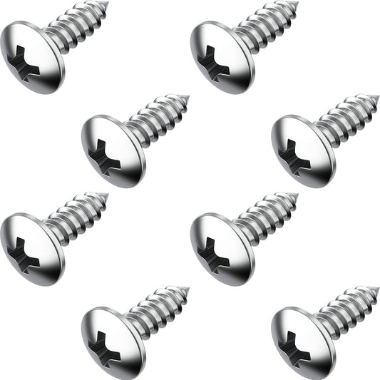 Stainless Steel License Plate Screws for License Plates, Frames, Covers - Rust Proof Licence Plate Screw Set for Front/Rear - Compatible with Chrysler Dodge Jeep & Ram (Pack of 8)