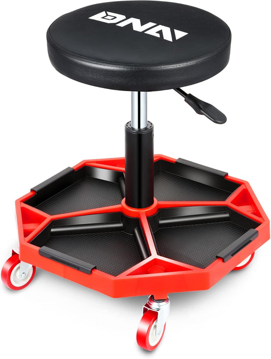 DNA MOTORING TOOLS-00253 Adjustable Height Pneumatic Garage Seat Rolling Mechanic Stool with Tool Tray Storage,300lbs Max Weight Capacity