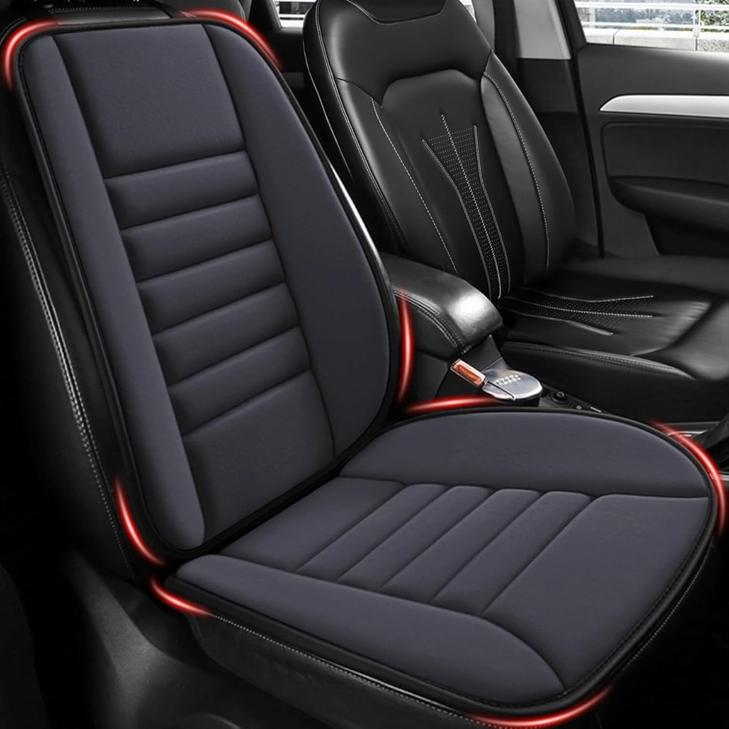 MYFAMIREA Car Seat Cushion and Back Support Pillow 1.2'' Thick Memory Foam Desk Chair Cushion Back Support for Automotive Seat Driver, Travel, Leg Back Pain Relief, Washable Adjustable, Dark Gray