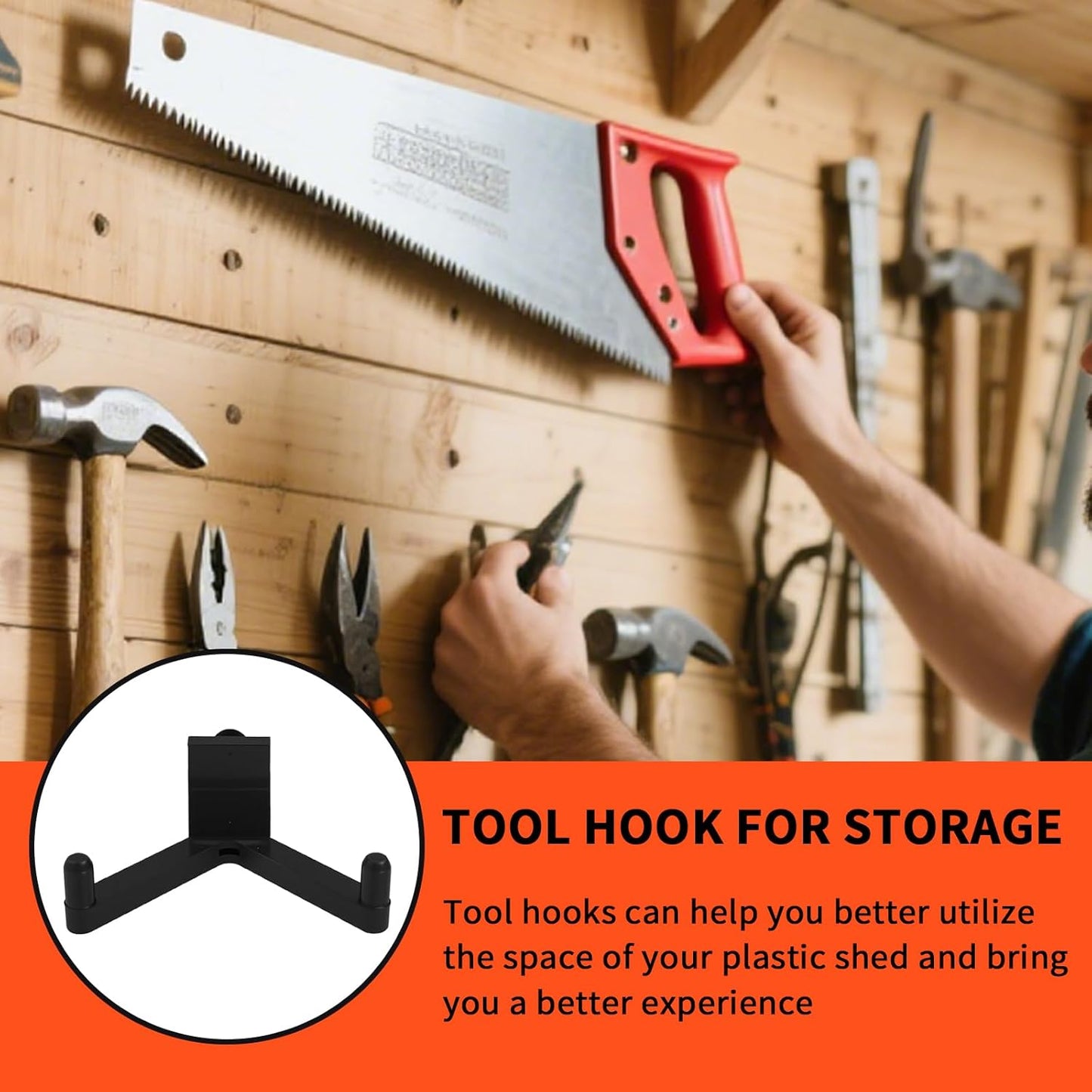 6Pcs Tool Hooks for Storage, ABS Shed Hooks Wall Shed Hanger Garage Organization Storage Accessories for Hanging Shovels Rakes Scissors Power Tools