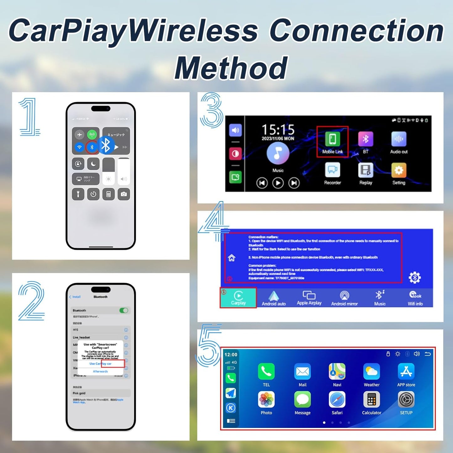 Wireless Car Stereo CarPlay Screen with 4K Dash Cam, 10.26" Apple Carplay & Android Auto Screen with 1080P Backup Camera/GPS Navigation/Mirror Link/Voice Control/Bluetooth