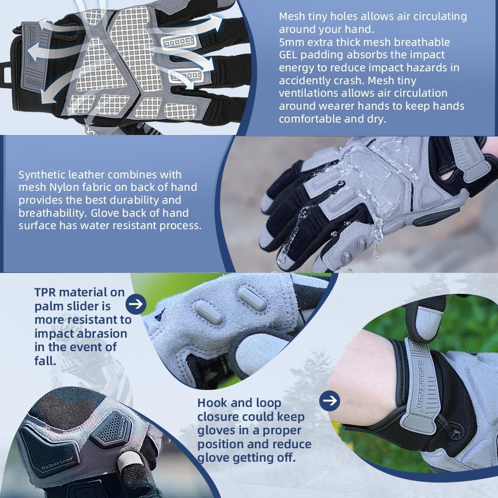 Seibertron SPS Series Touchscreen Motorcycle Motocross BMX ATV MTB Bicycle Cycling Full or Half Finger Gloves Adult and Youth
