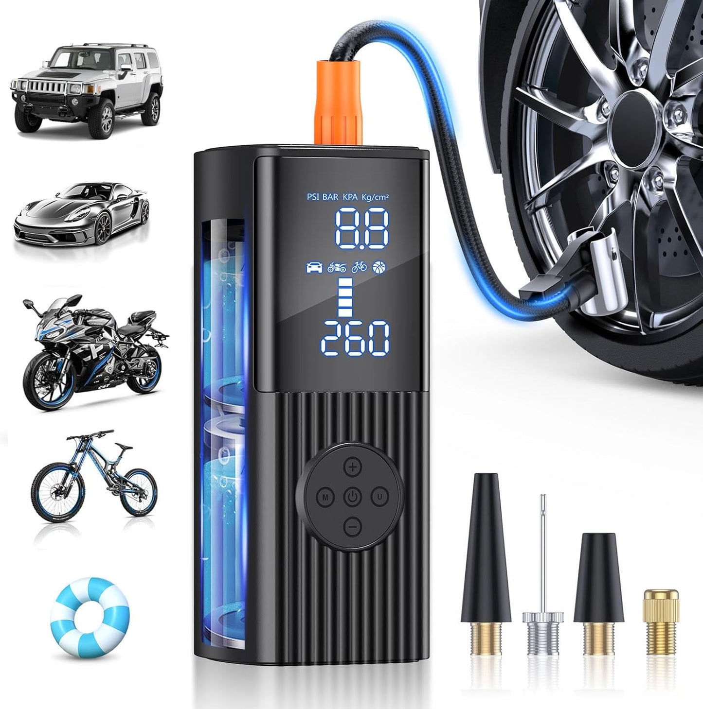 Tire Inflator Portable Air Compressor, 180PSI Portable Air Compressor with with LED Light, 25000mAh & 3X Faster Inflation Air Pump for Car, Bike, Motorcycle, Ball and more