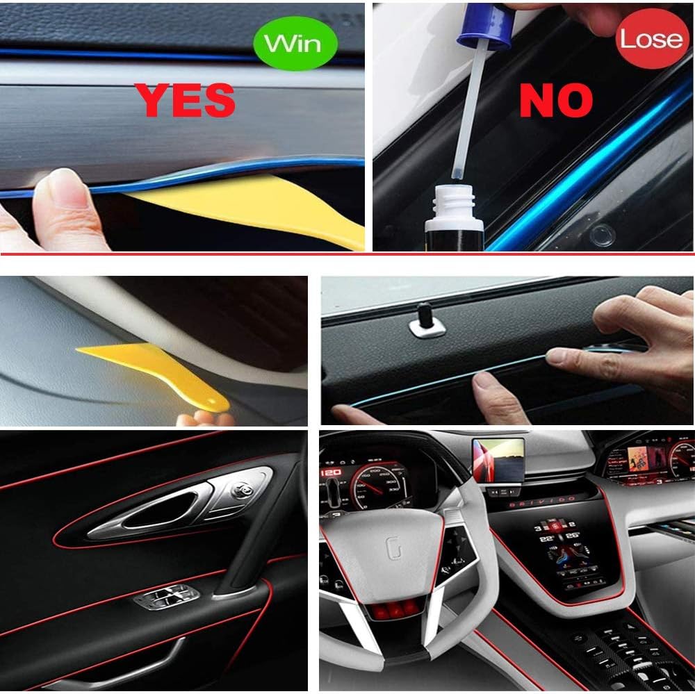 El Wire Yellow Interior Car LED Strip Lights, 3M Neon Wire USB 5V with Fuse Protection for Automotive Interior Decoration, with 6mm Sewing Edge