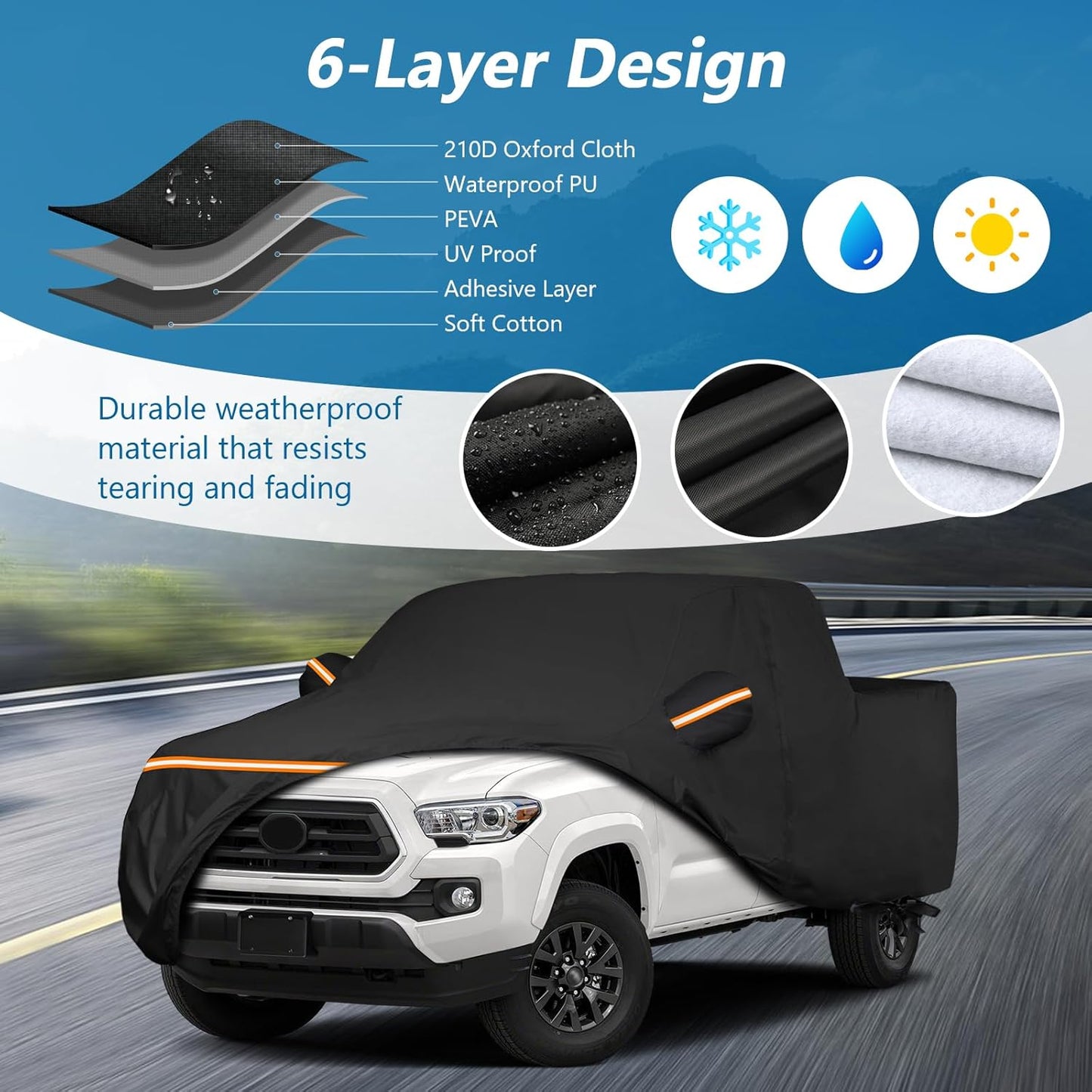 Waterproof Car Covers for Toyota Tacoma Double Cab-6ft Bed 2016-2025, Waterproof 420D Oxford Cloth Cover Outdoor Full Car Covers with Zipper Windproof Heavy Duty All Weather