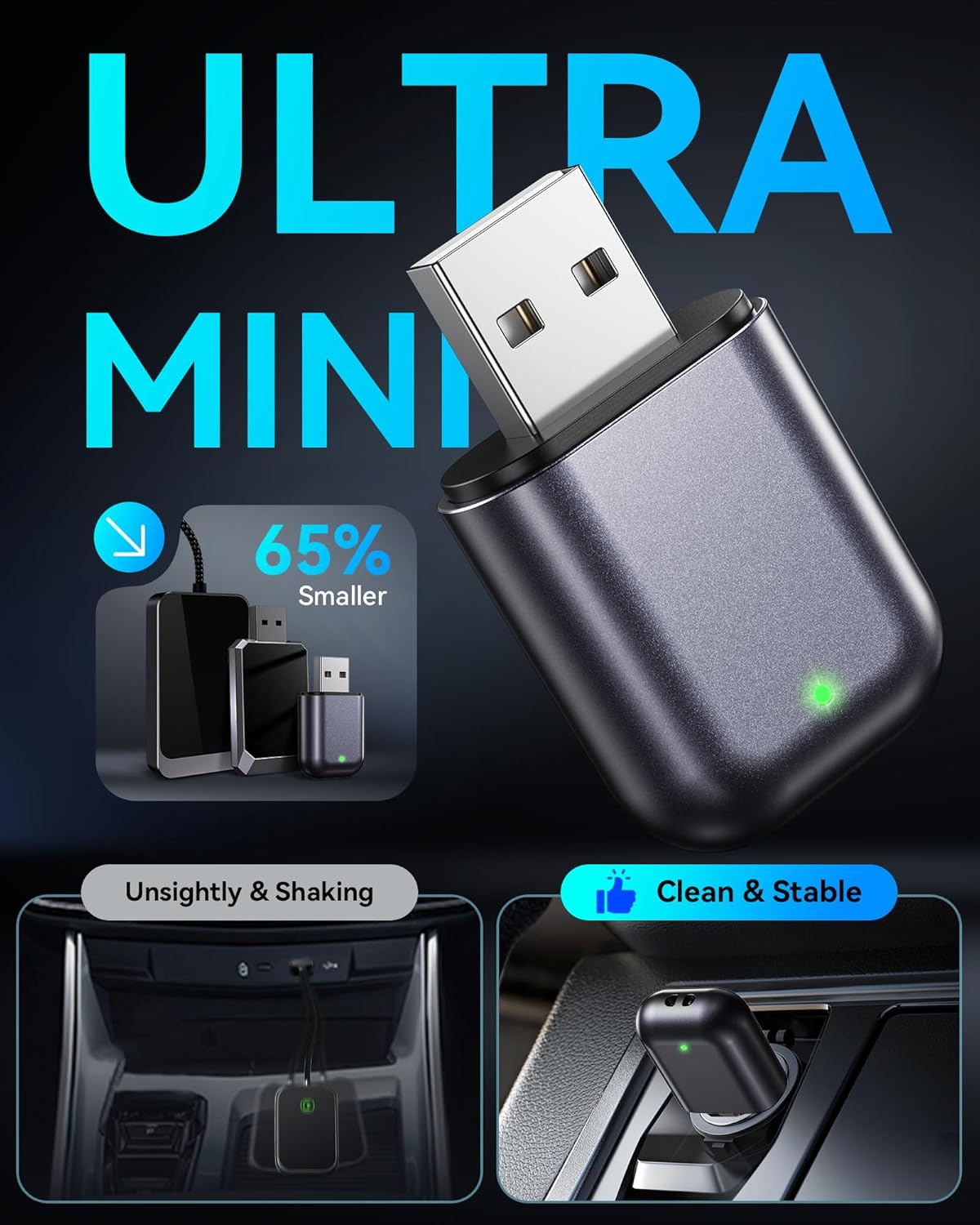 Burnt Sugar Wireless CarPlay Adapter for iPhone 2025 Upgrade, Wired to Wireless Ultra-Mini for Apple Car Play Adapter, WI-FI + Bluetooth Connect Stable Plug & Play for iOS 10+ & Cars from 2016+ (Gray)