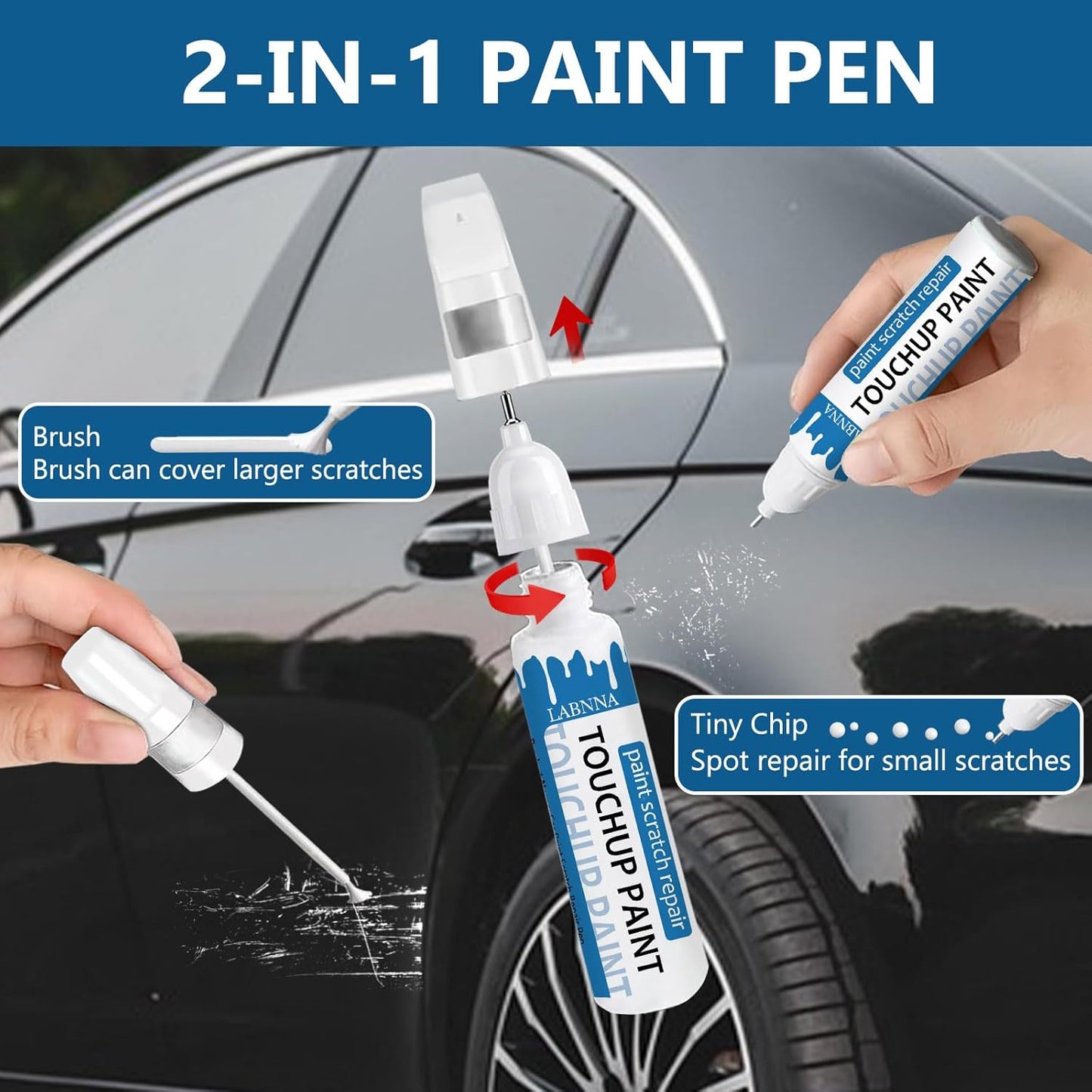 Alpine White (300) Touch Up Paint for BMW-Exact Match 2 in 1 touchup Paint Pen for Chips and Nicks Repair Car Paint Scratch Repair Kit