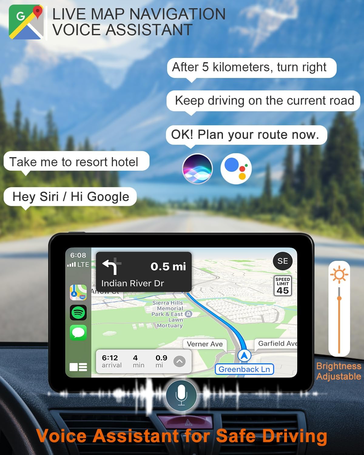 Compatible Wireless Apple CarPlay Android Auto Car Screen, 7 Inch HD Bluetooth Screen Protable Car Stereo Naivgation Music Video Player Mirrorring, Siri, AirPlay, AUX, Voice Assistant