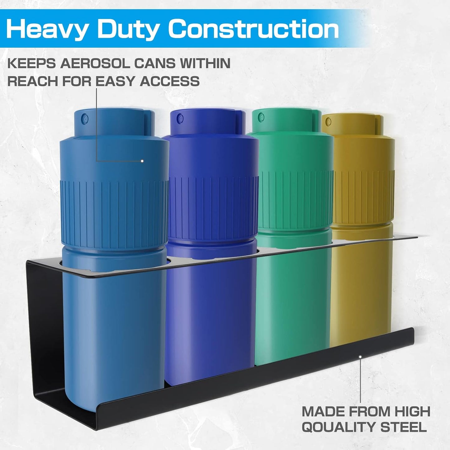 RealPlus Aerosol Spray Can Holder Rack Organizer, 4 Can Spray Bottle Holder Heavy-Duty Steel Wall Mounted for Garage and Workspace, Pack of 4