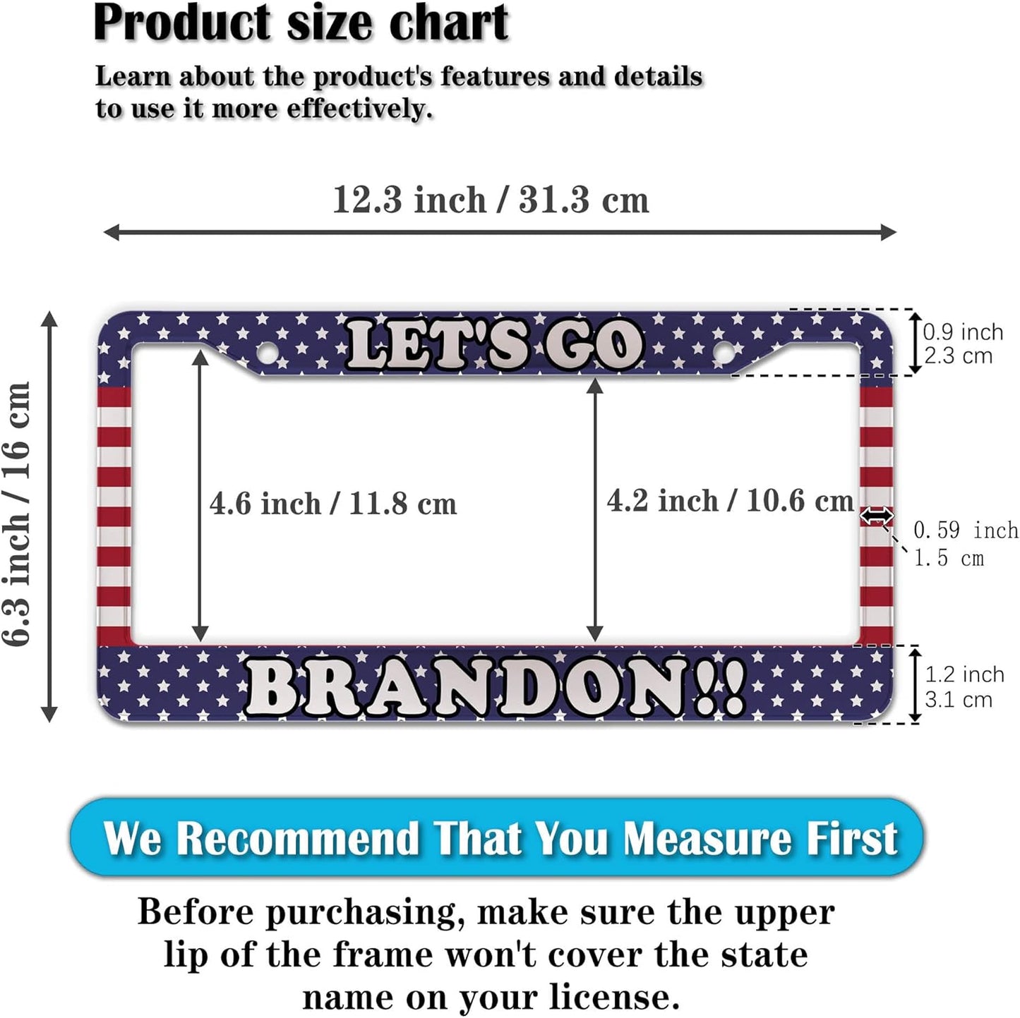 License Plate Frames for Women Multicolor License Plate Covers for Men Lets Go Brandon Universal Aluminum Car Accessory 2 Pack with Screw Covers Set